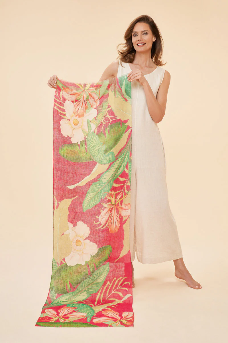 100% Linen Delicate Tropical Scarf - Image 2