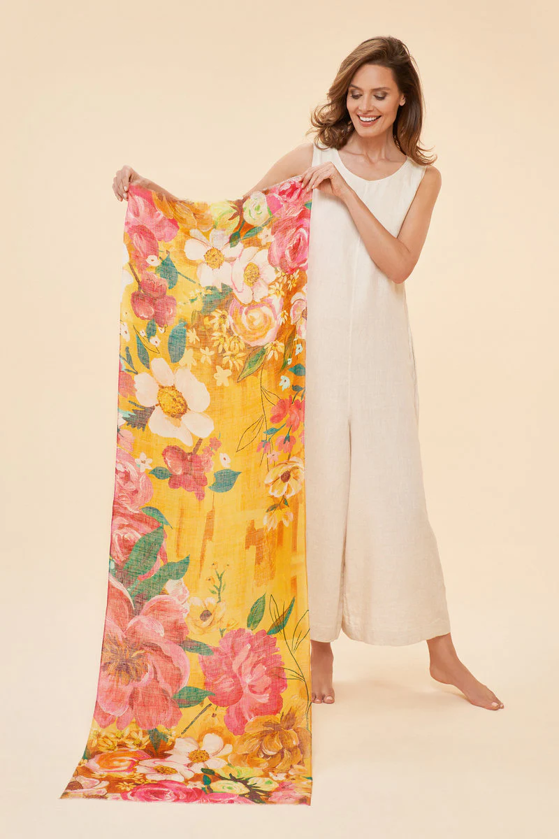 100% Linen Impressionist Floral Scarf - Image 2