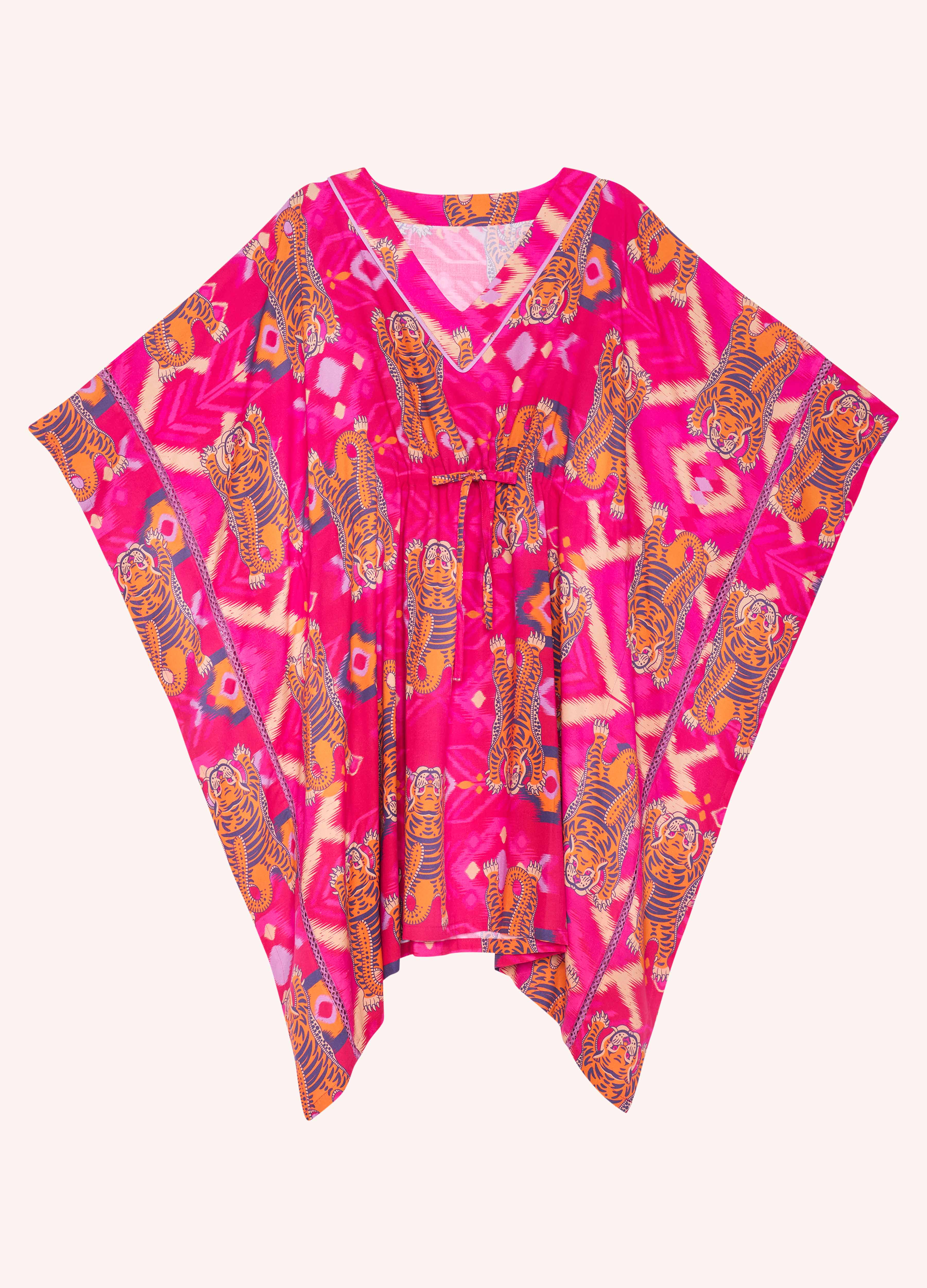 Beach Cover Up - Ikat Tiger, Fuchsia - Image 3