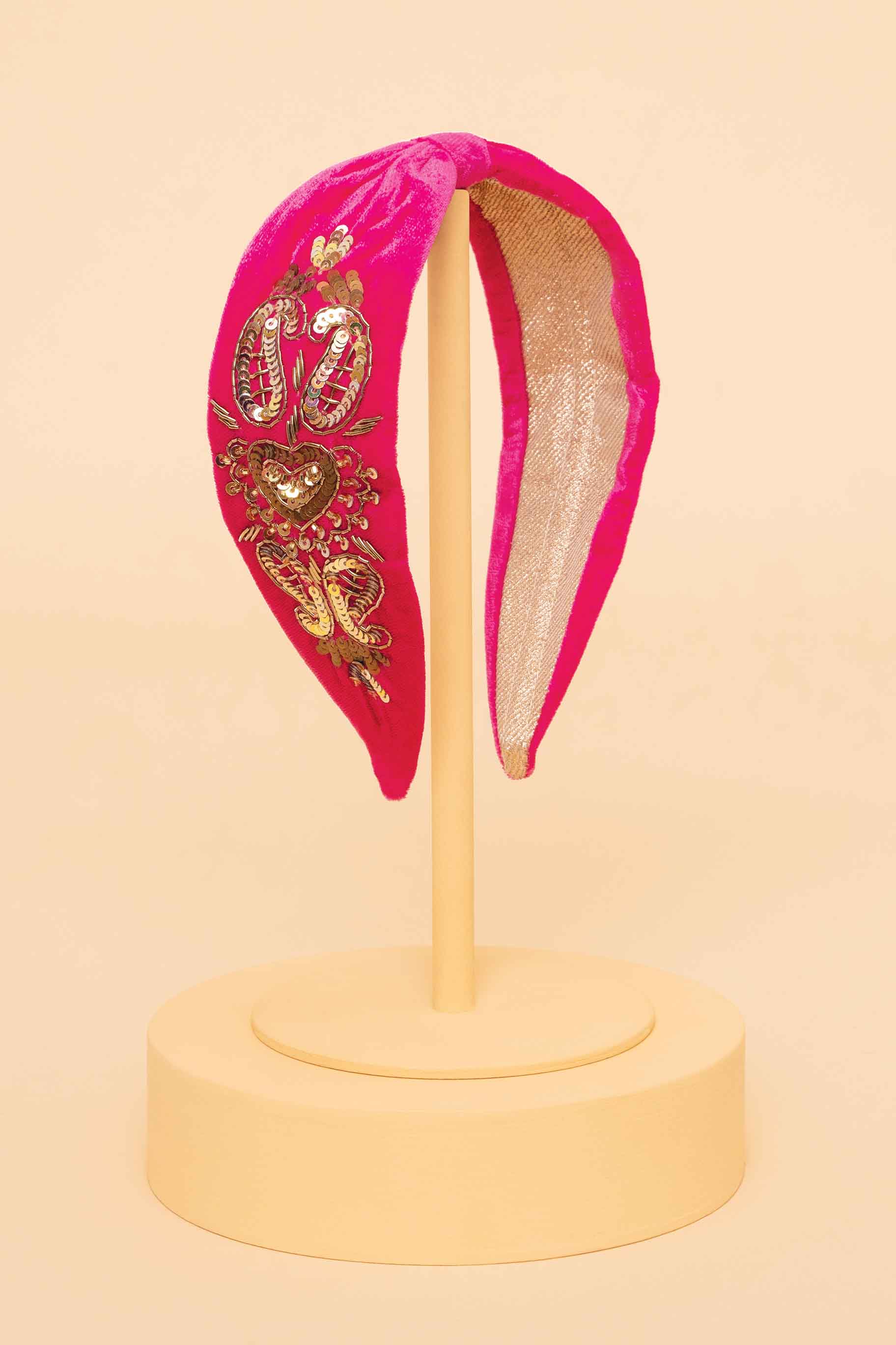 Beaded Loveheart - Raspberry Headband