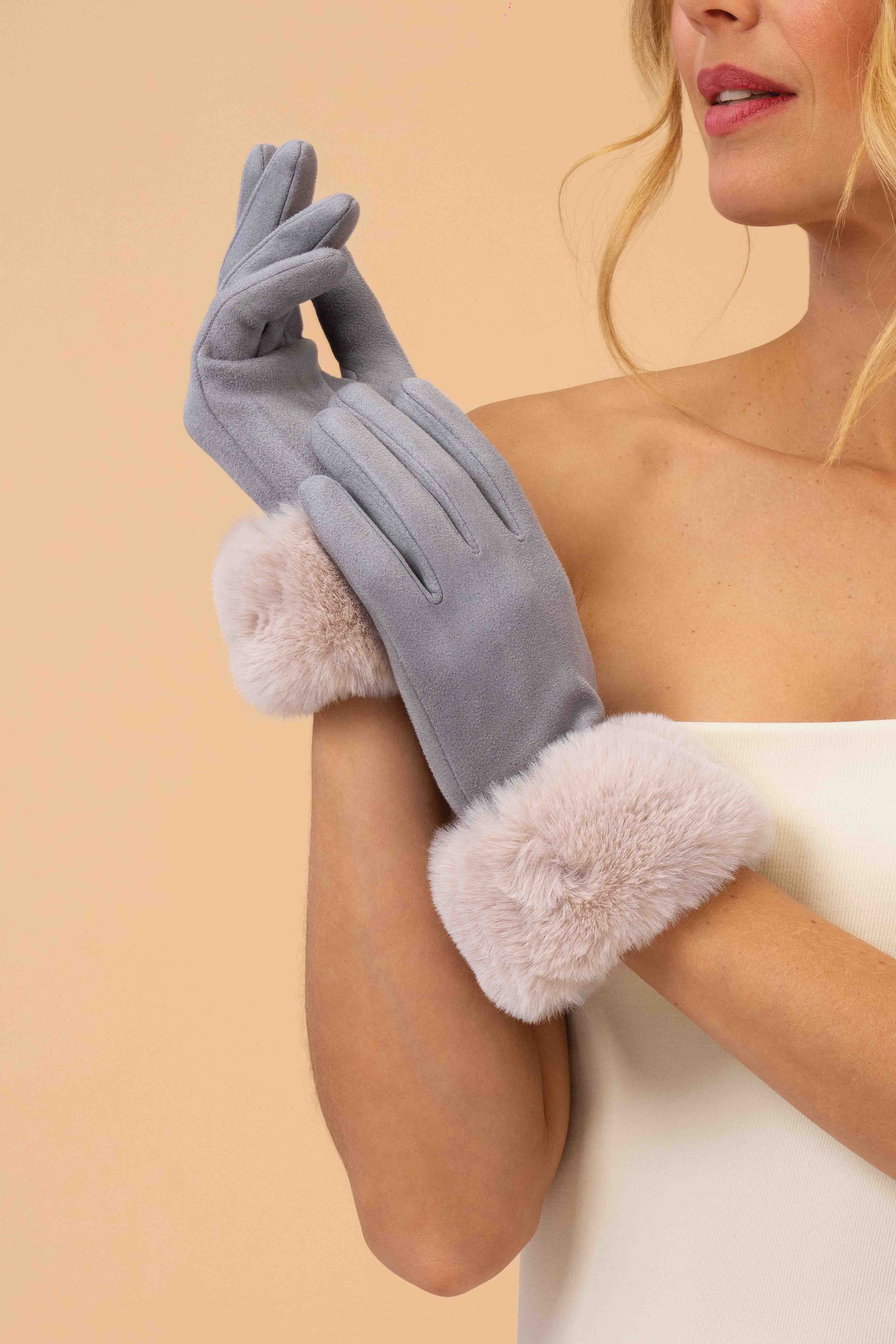 Bettina Faux Fur Cuff Gloves - Mist/Vanilla