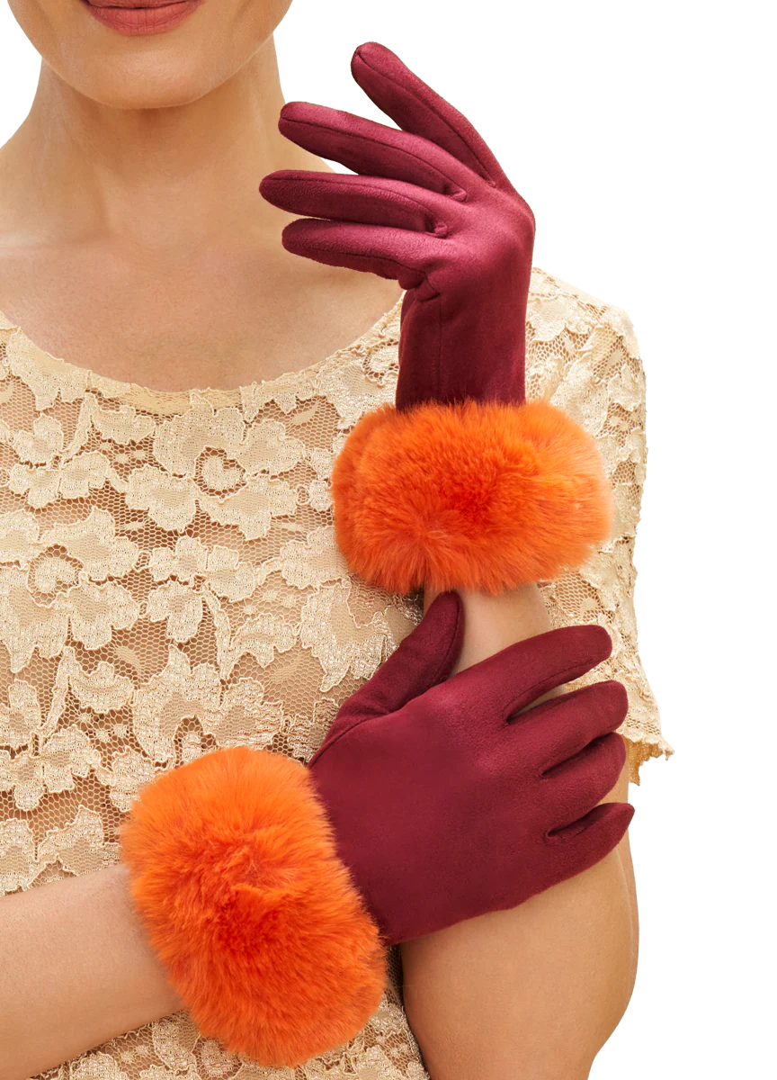 Bettina Gloves - Burgundy & Tangerine
