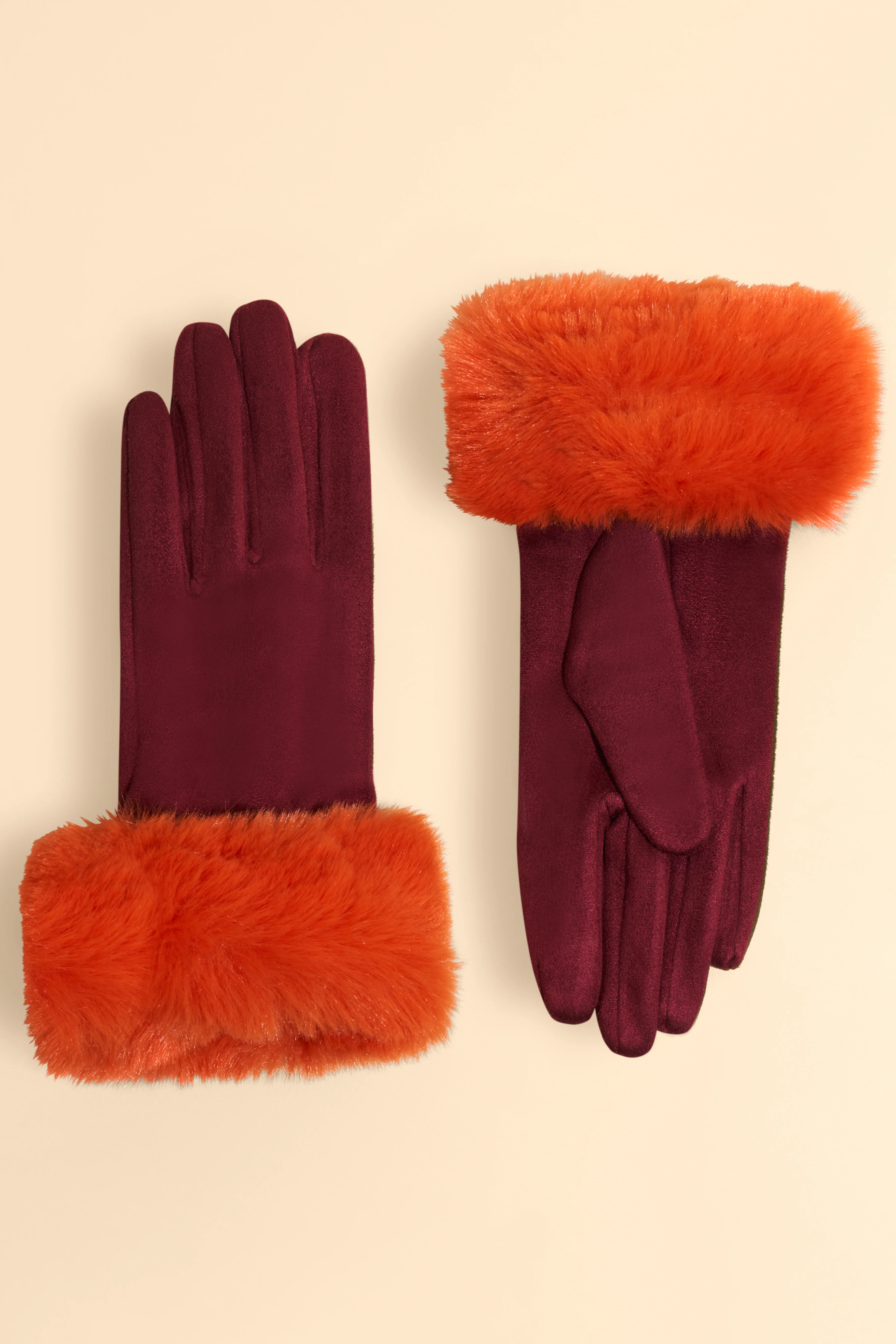 Bettina Gloves - Burgundy & Tangerine - Image 2
