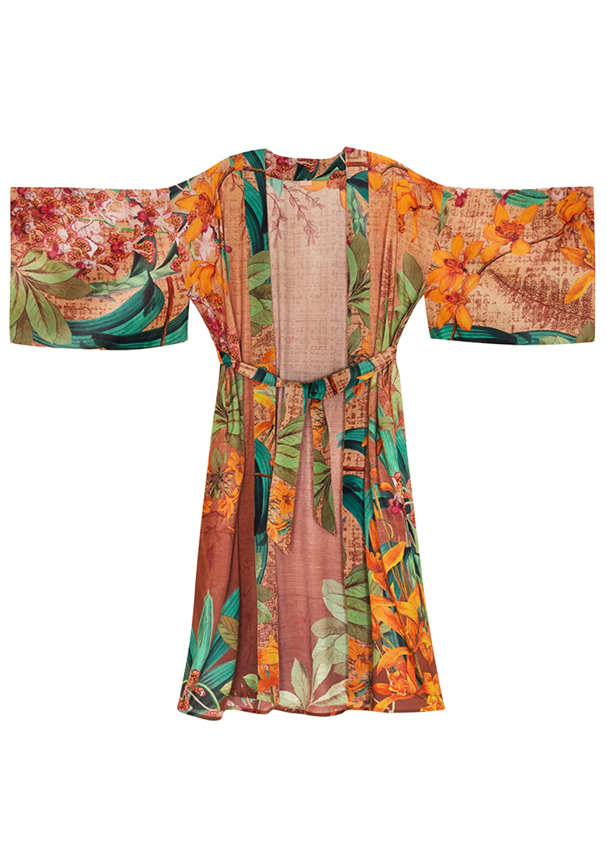 Botany Bliss in Taupe Kimono Gown - Image 3