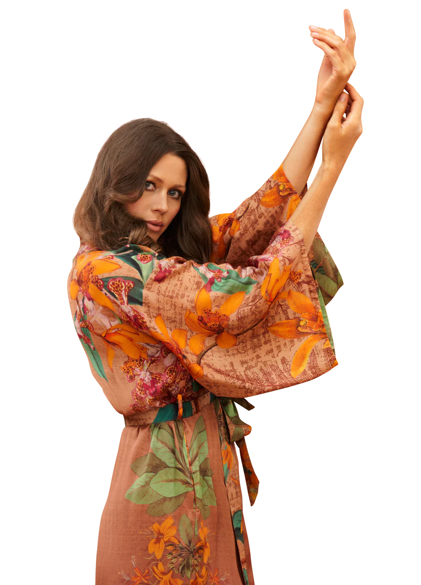 Botany Bliss in Taupe Kimono Gown - Image 4