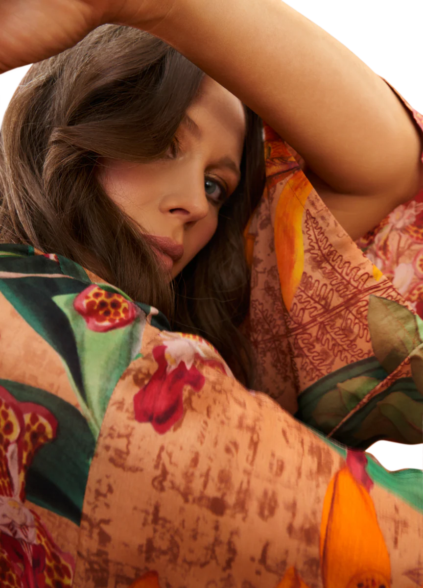Botany Bliss in Taupe Kimono Gown - Image 7
