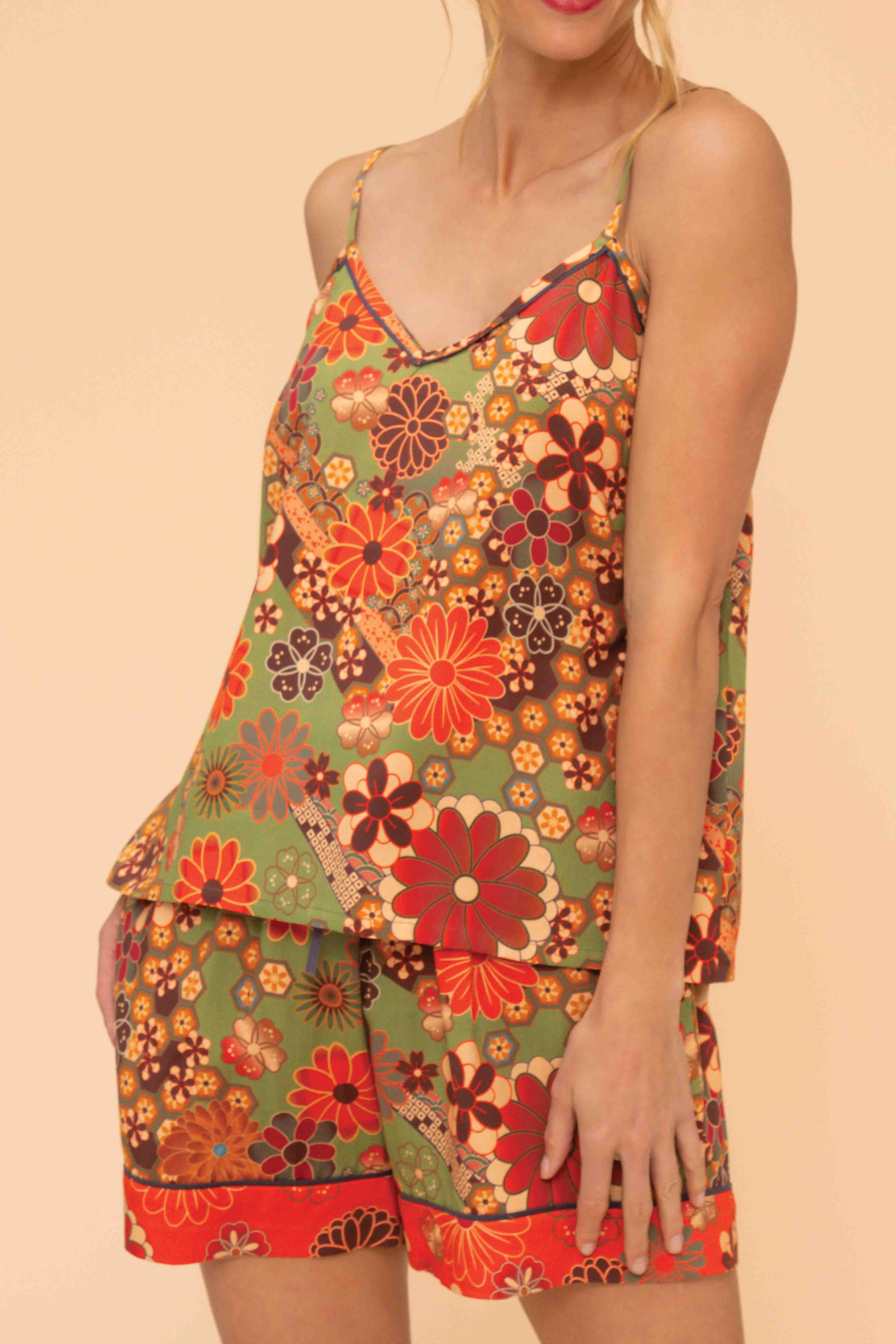 Cami 70s Kaleidoscope Floral Pyjamas in Sage - Large - Image 2