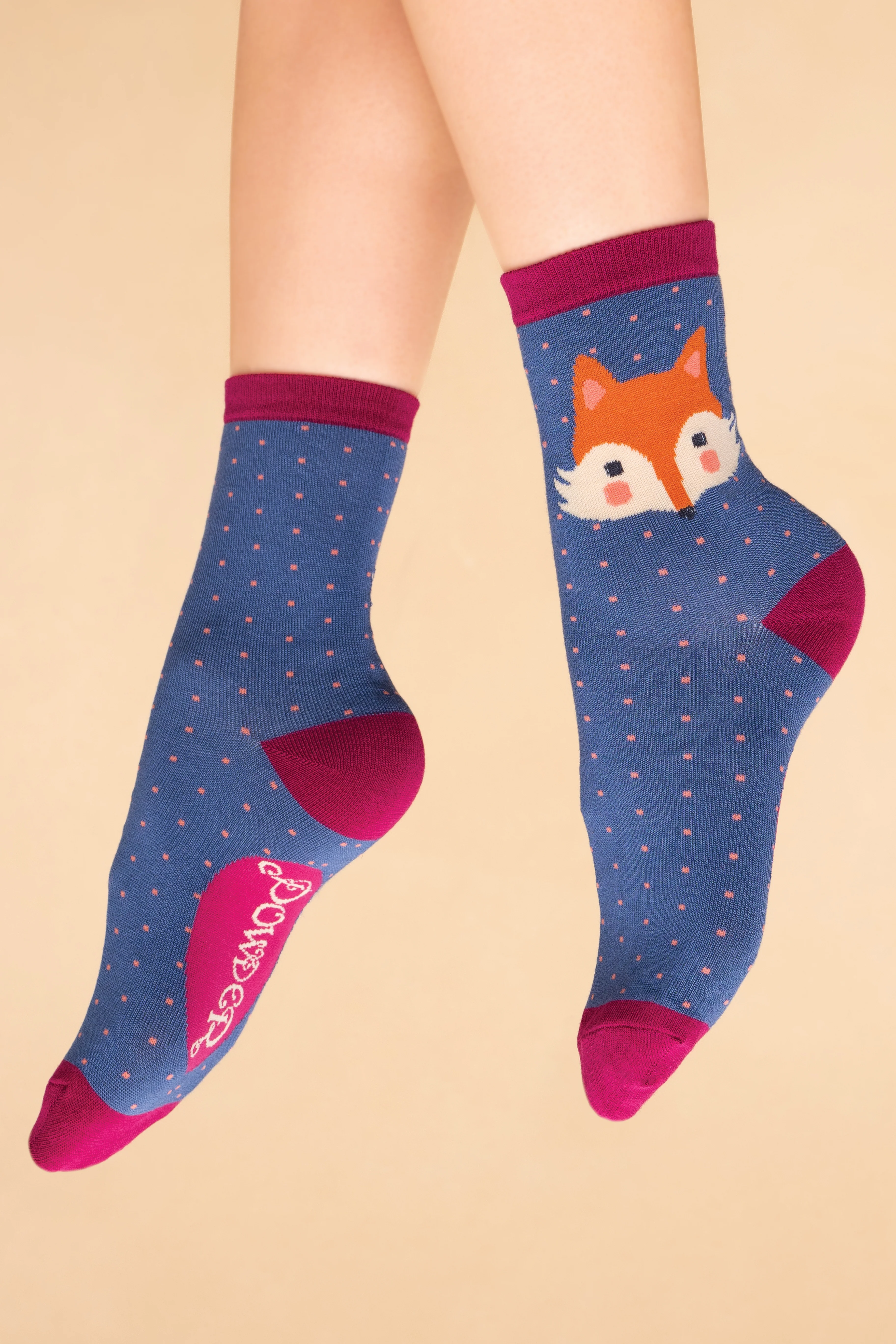 Cheeky Fox Face Ankle Socks - Denim