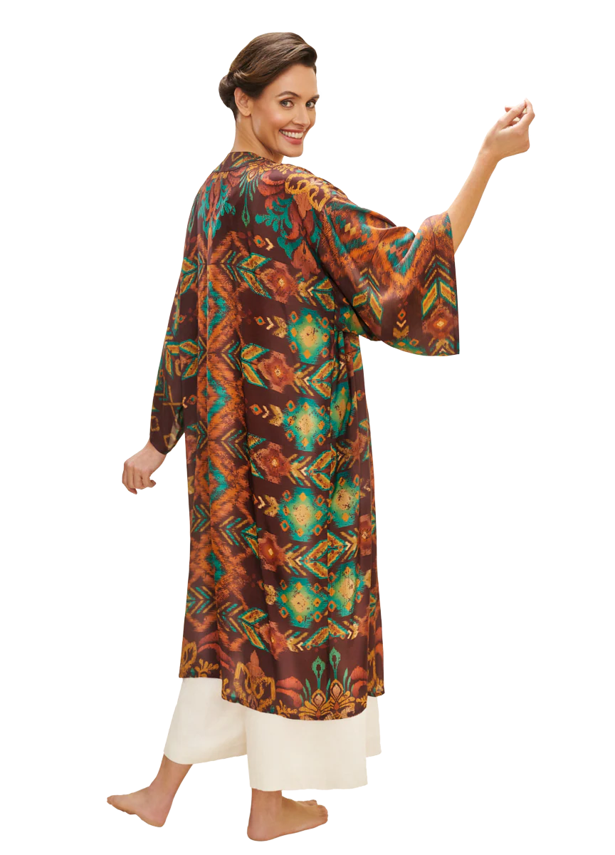 Chocolate Ikat Kimono Gown