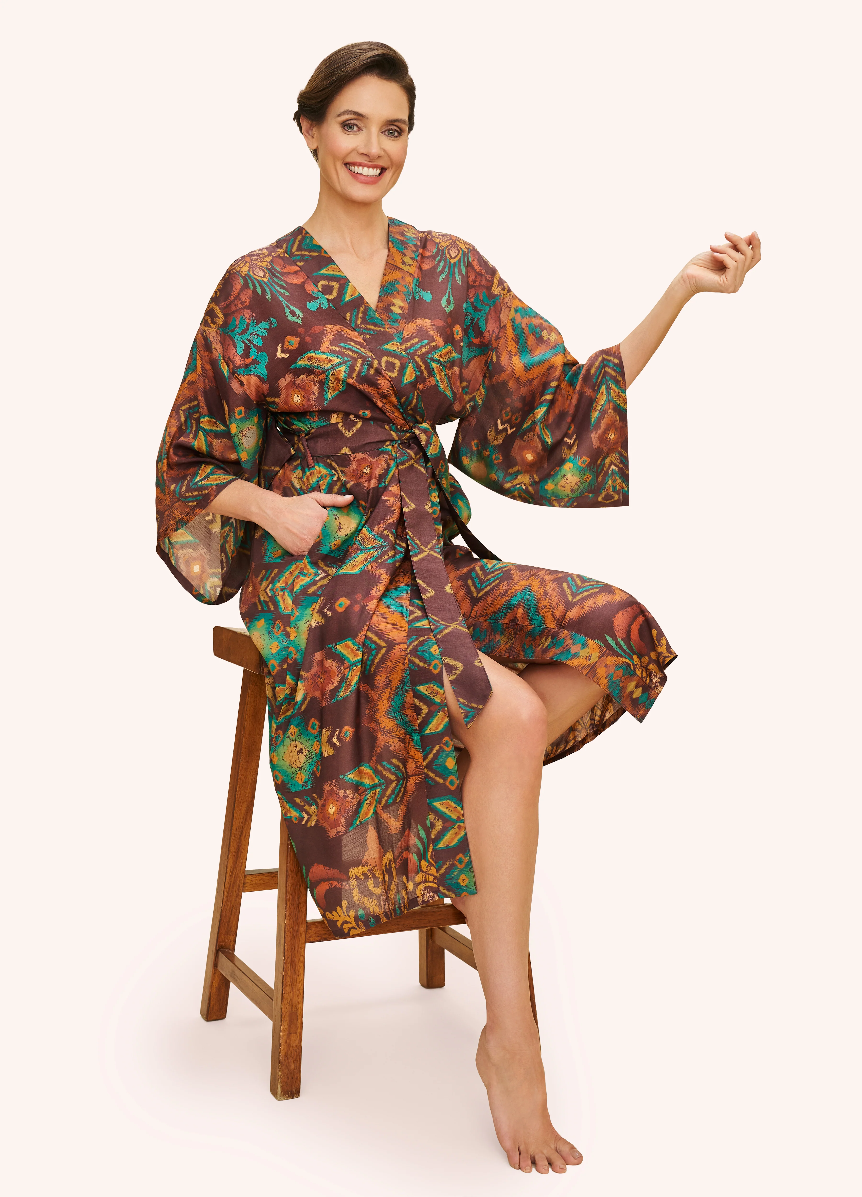 Chocolate Ikat Kimono Gown - Image 2