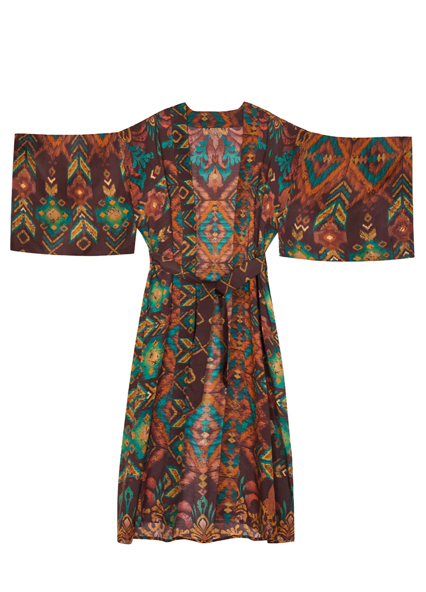Chocolate Ikat Kimono Gown - Image 3