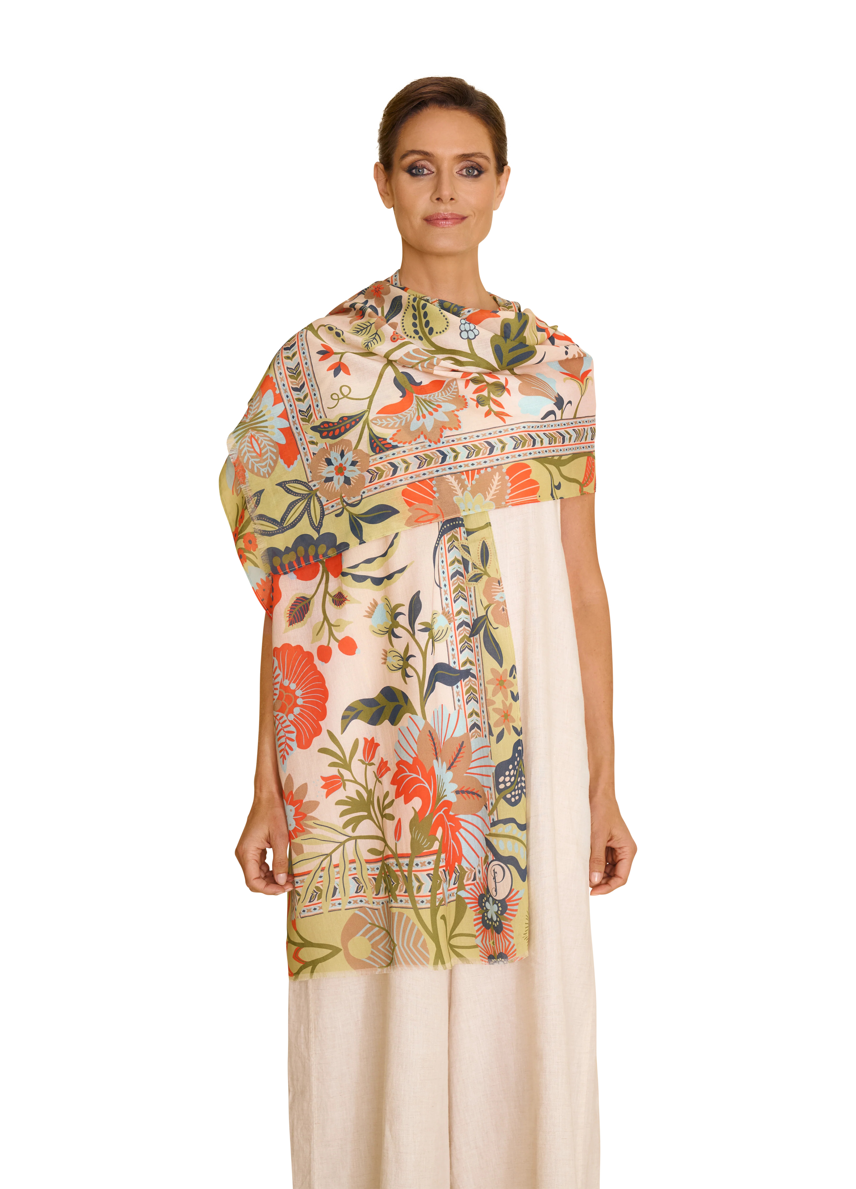 Cotton Scarf - Folky Floral - Coconut