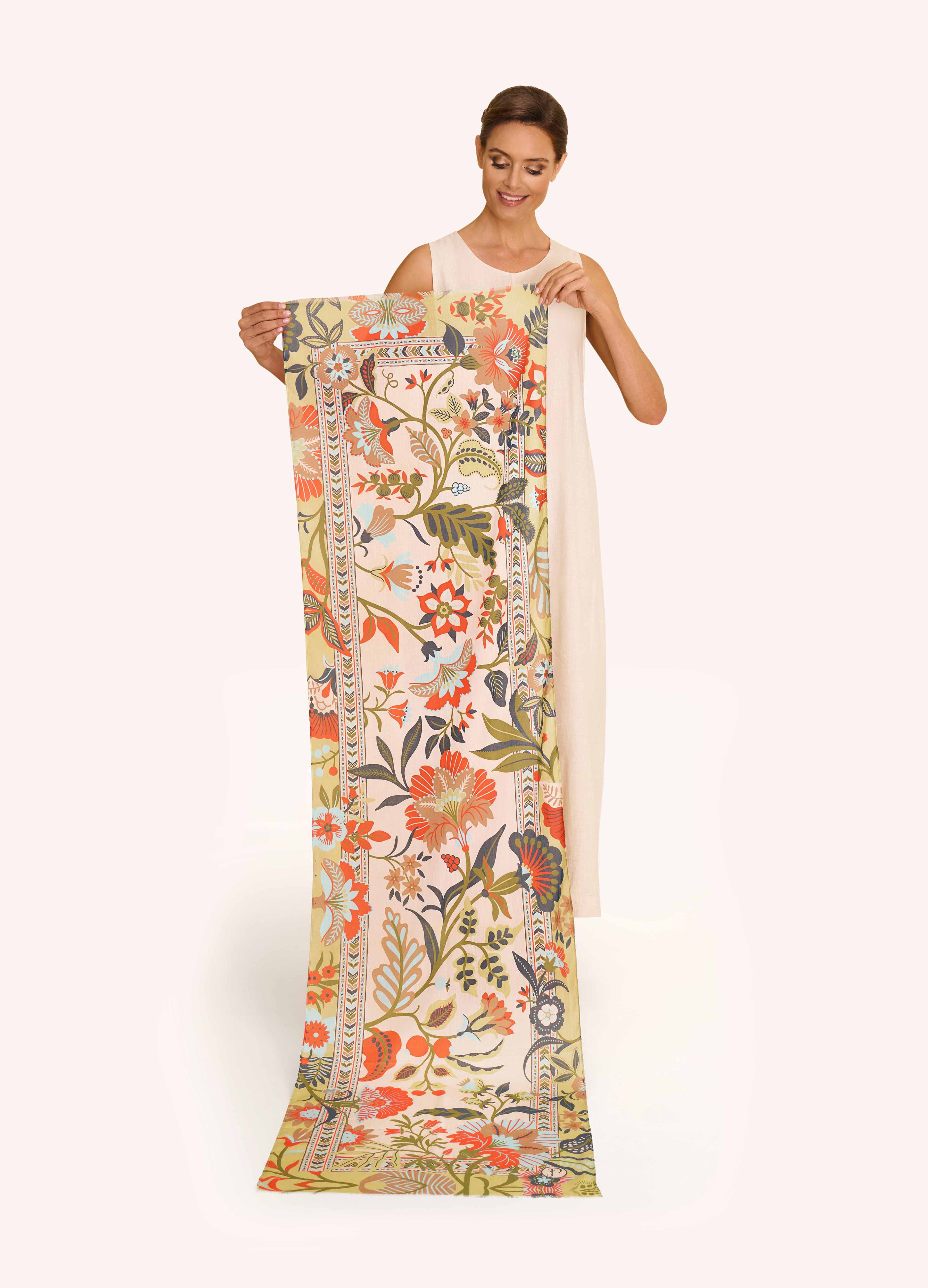Cotton Scarf - Folky Floral - Coconut - Image 2