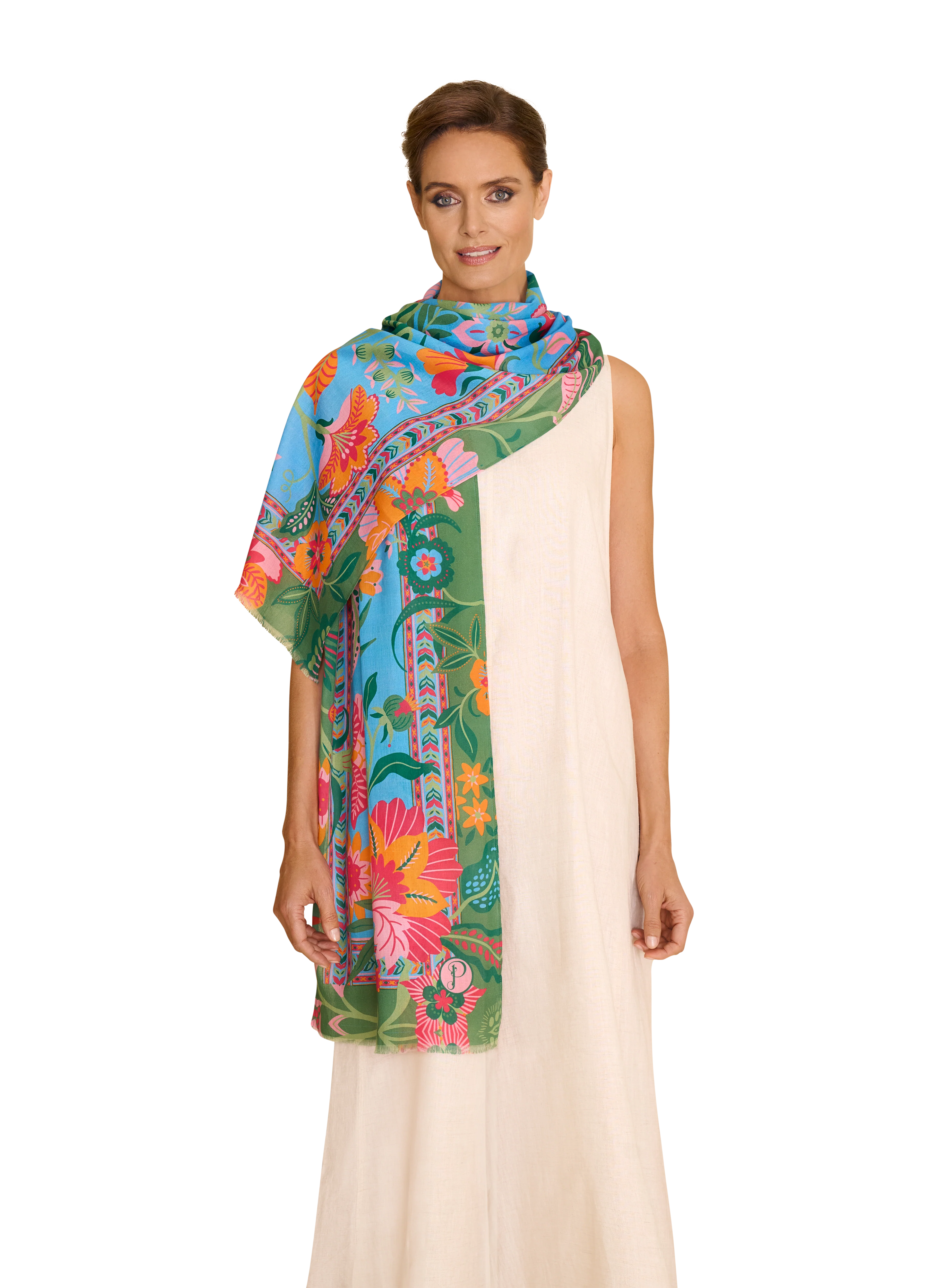 Cotton Scarf - Folky Floral - Cornflower