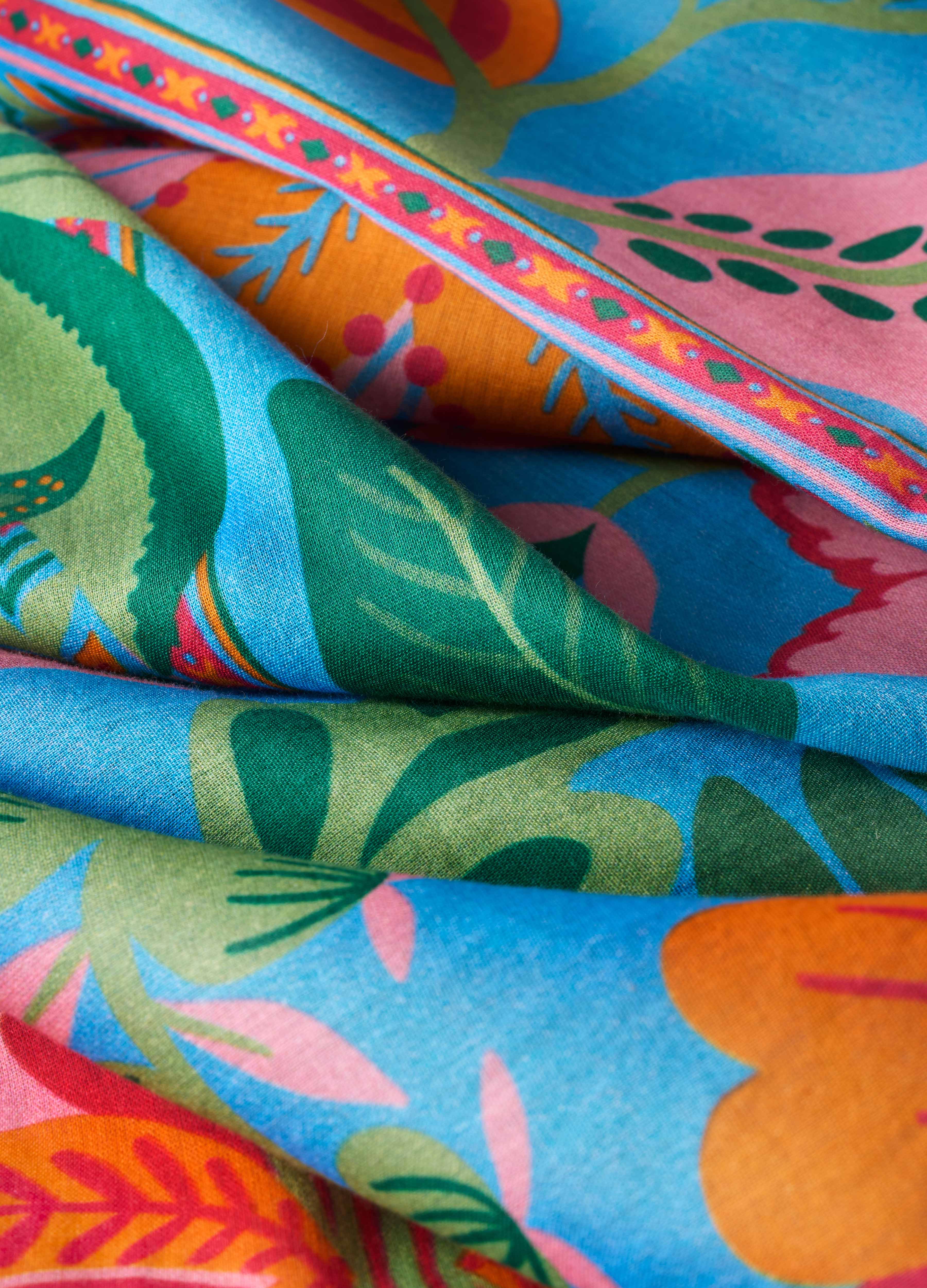 Cotton Scarf - Folky Floral - Cornflower - Image 2