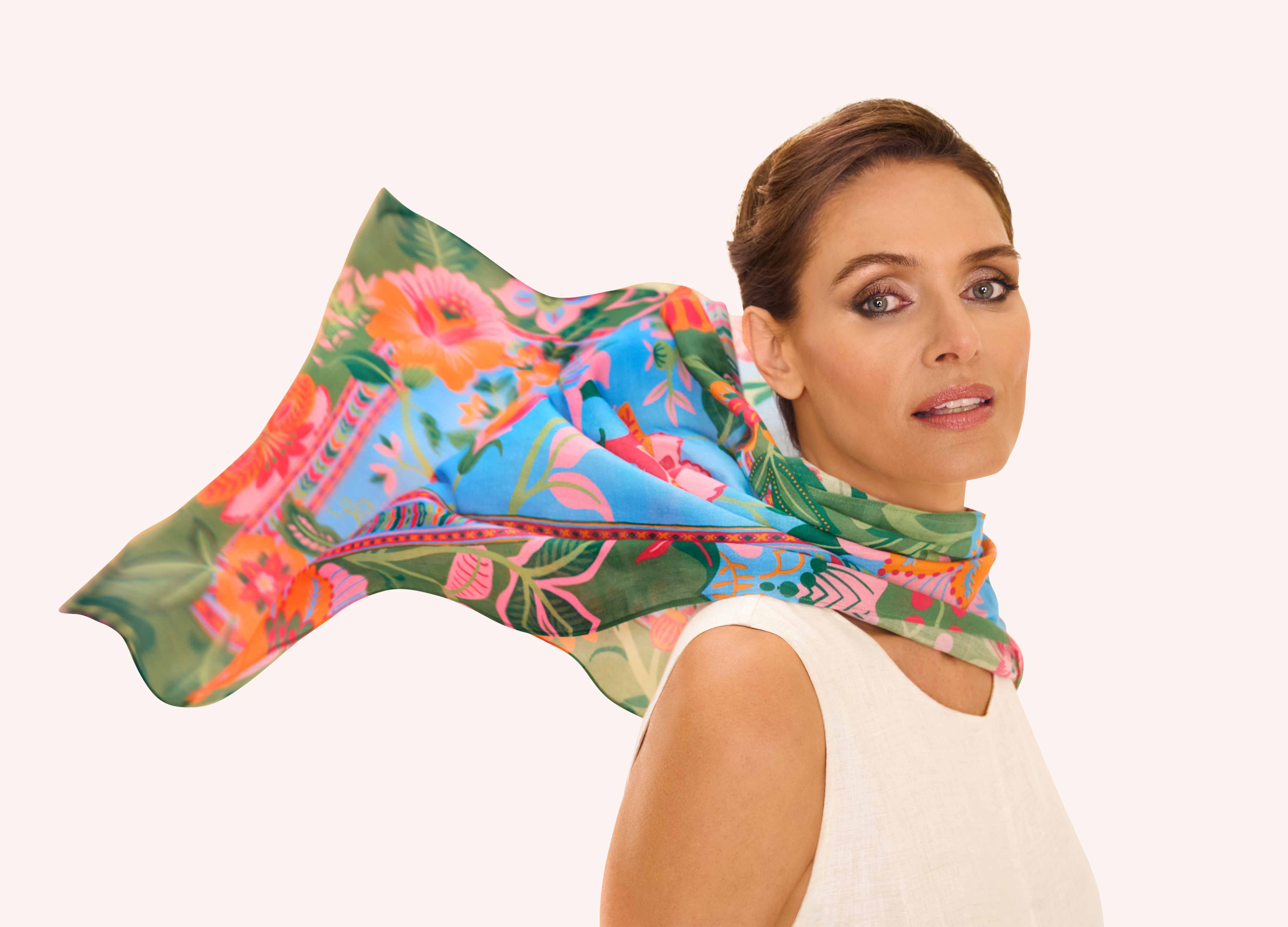 Cotton Scarf - Folky Floral - Cornflower - Image 3