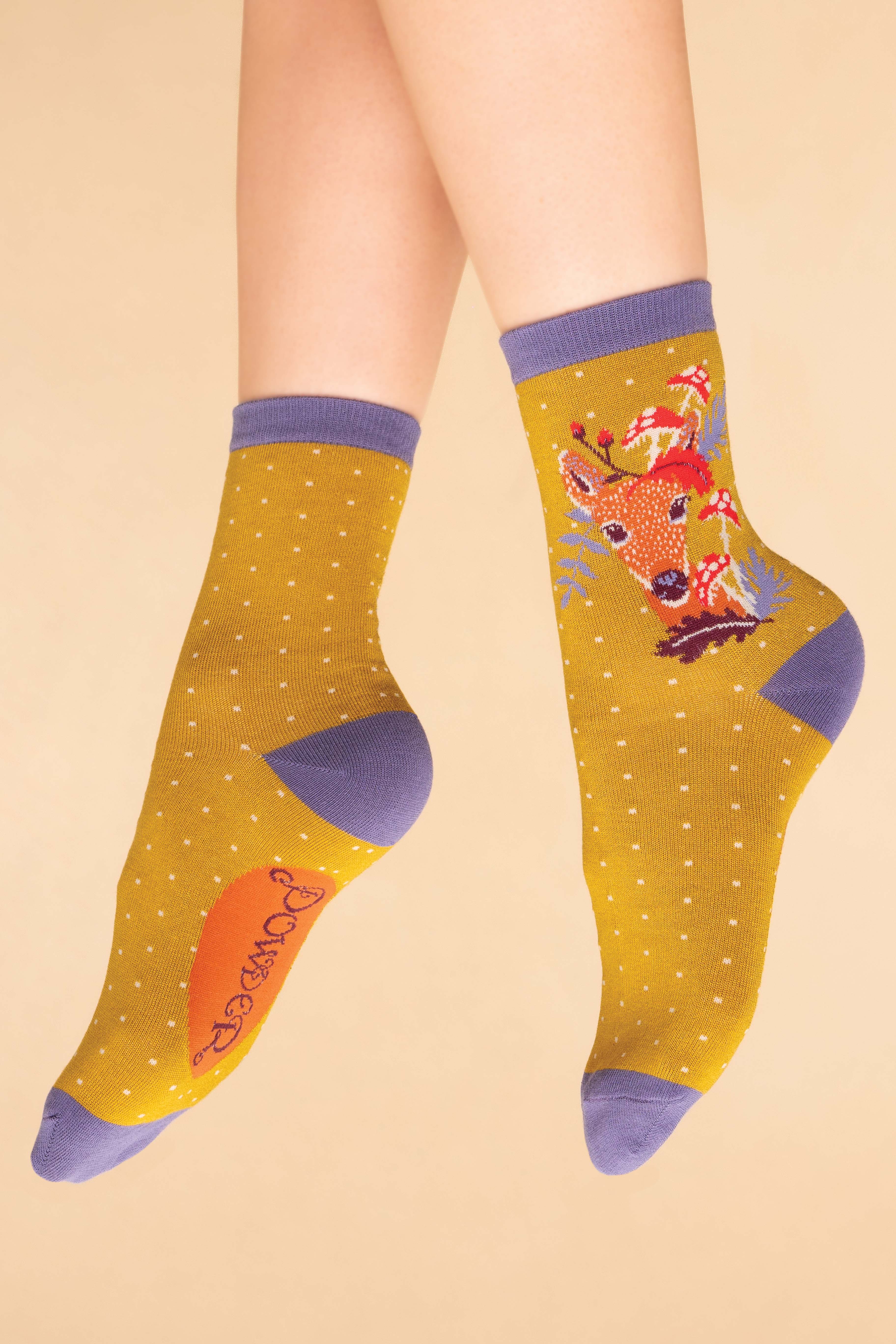 Doe With Toadstools Ankle Socks - Mustard