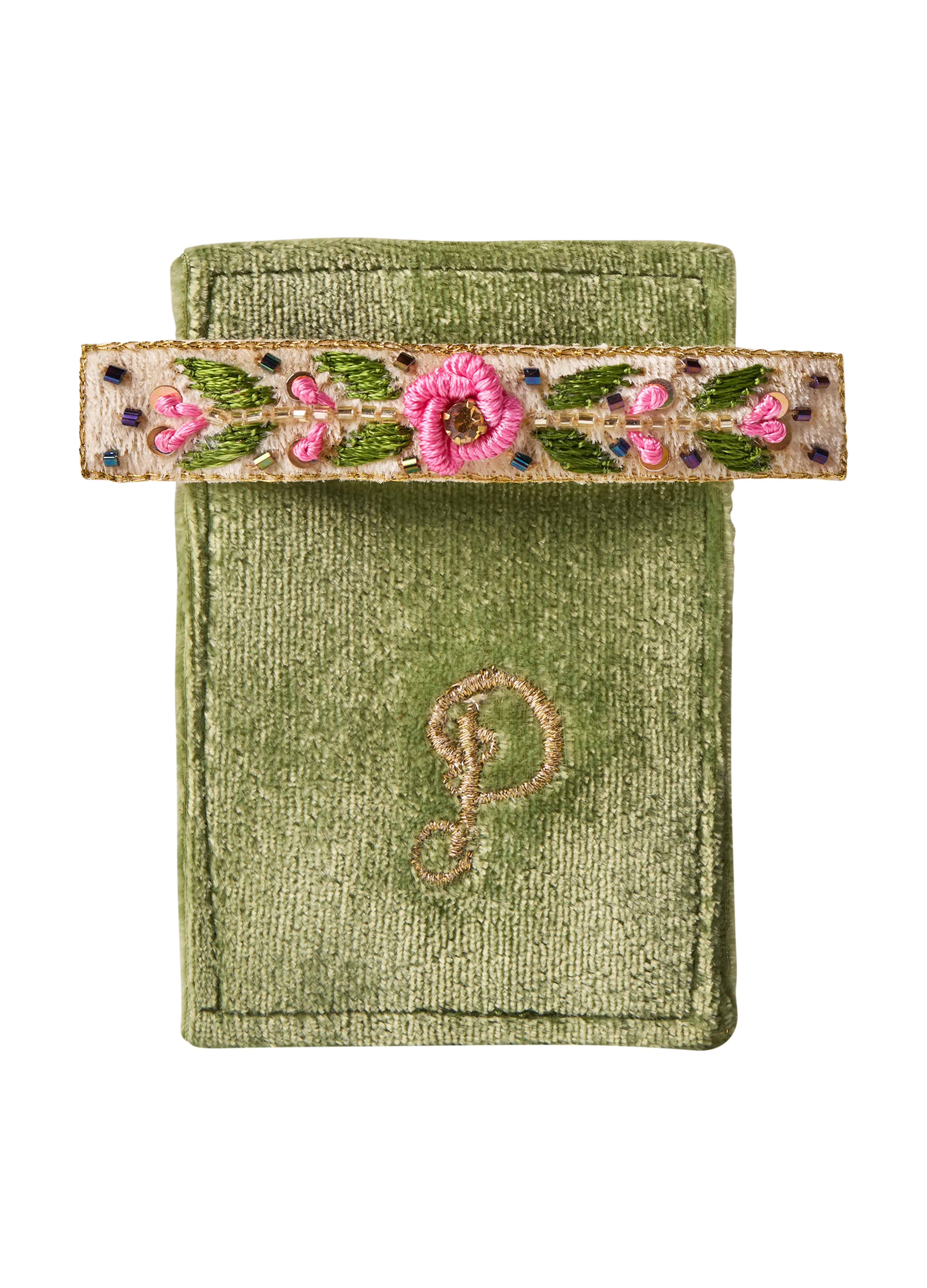 Embroidered Barette - Mint Floral Vine