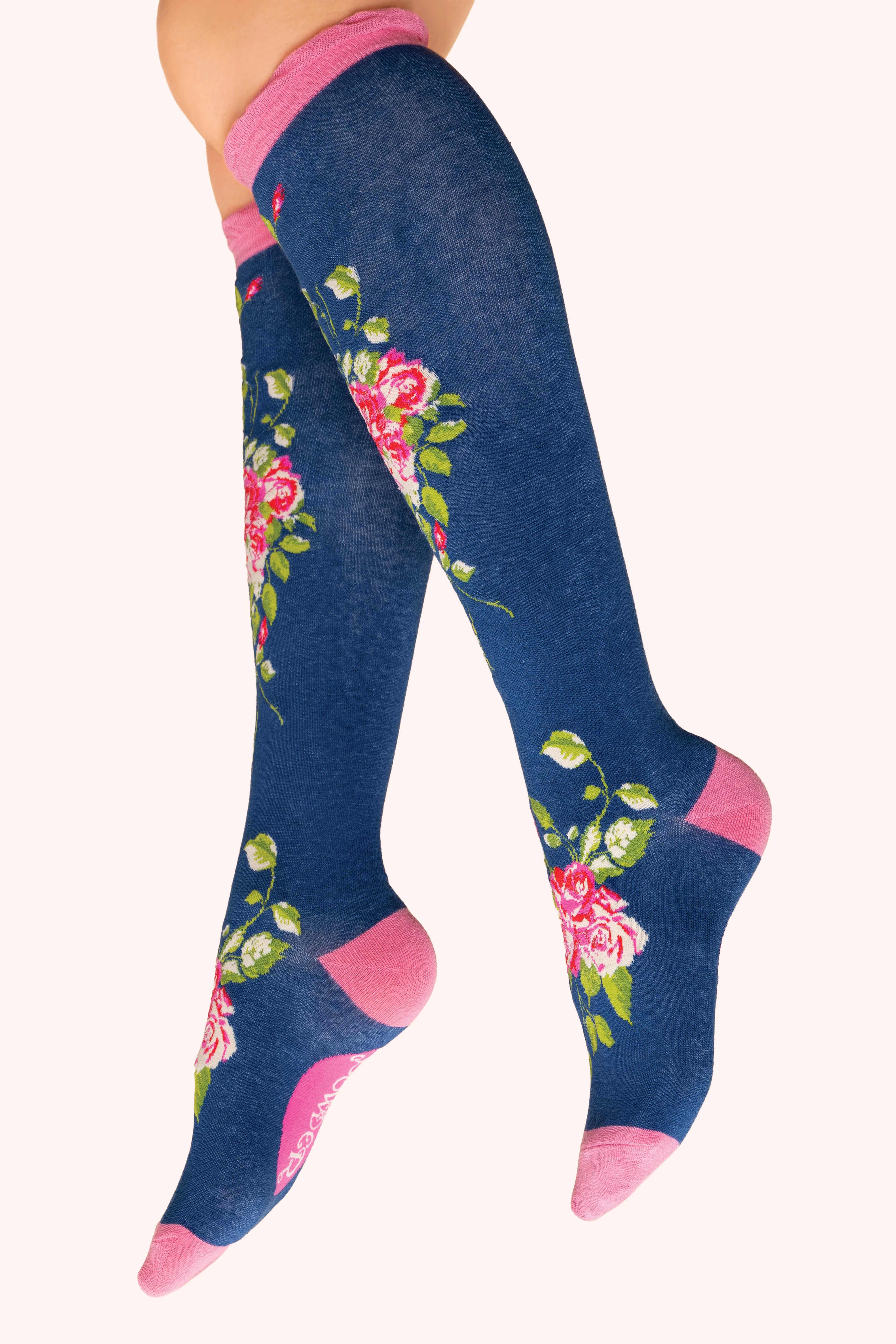 Floral Vines Long Socks - Navy