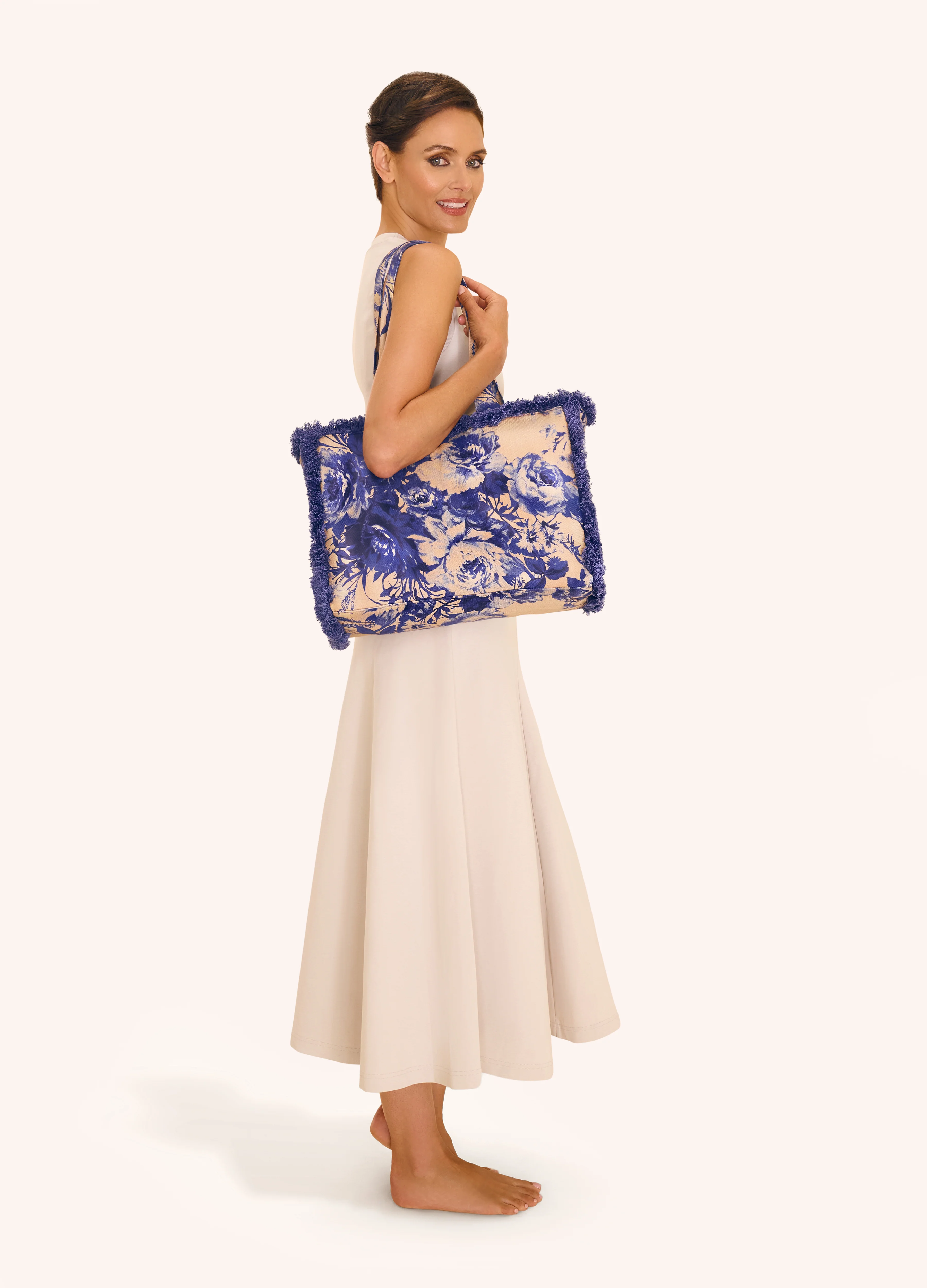 Fringed Box Tote - China Blue Blooms - Image 2
