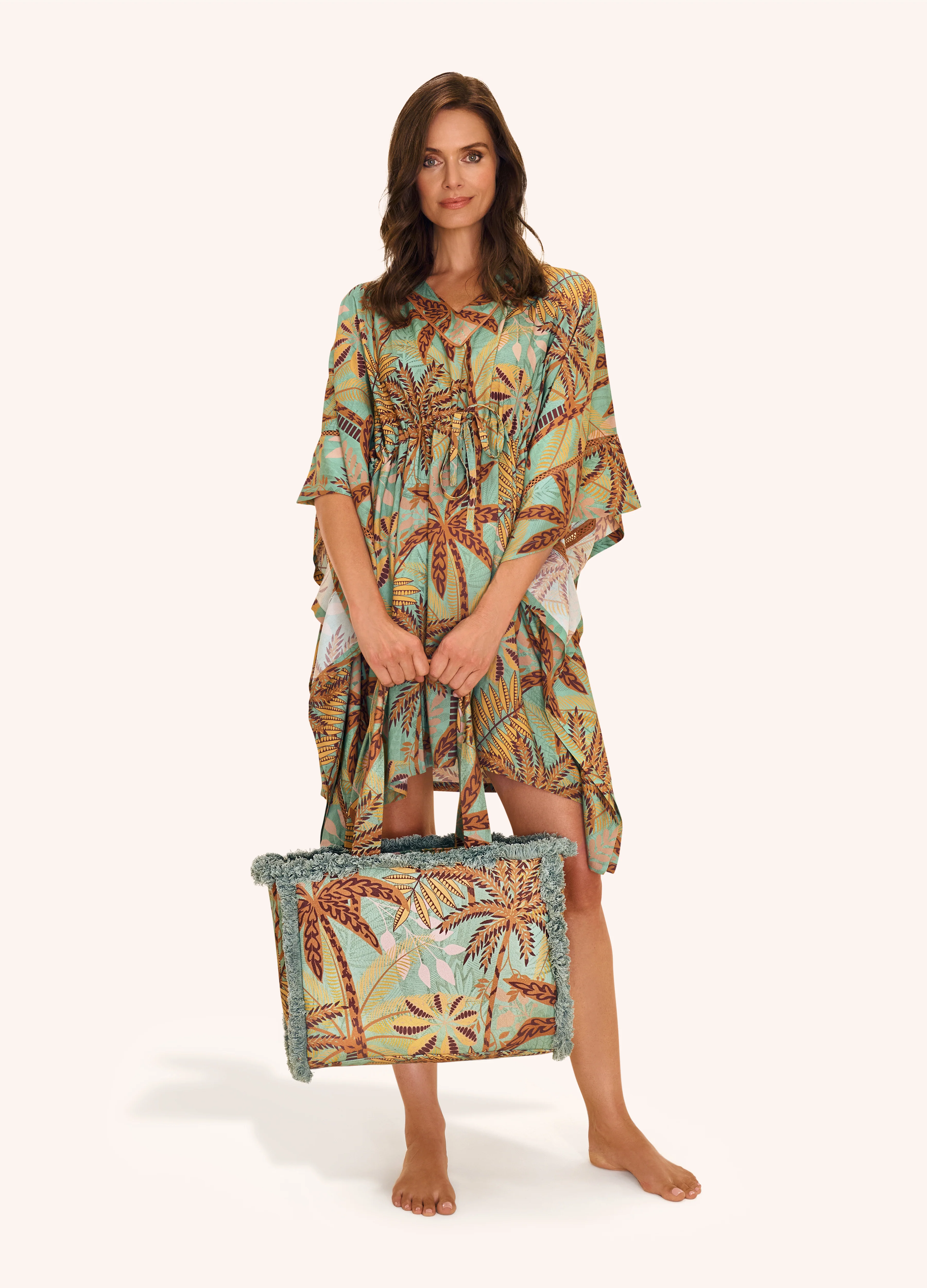Fringed Box Tote - Patterned Palms - Image 3