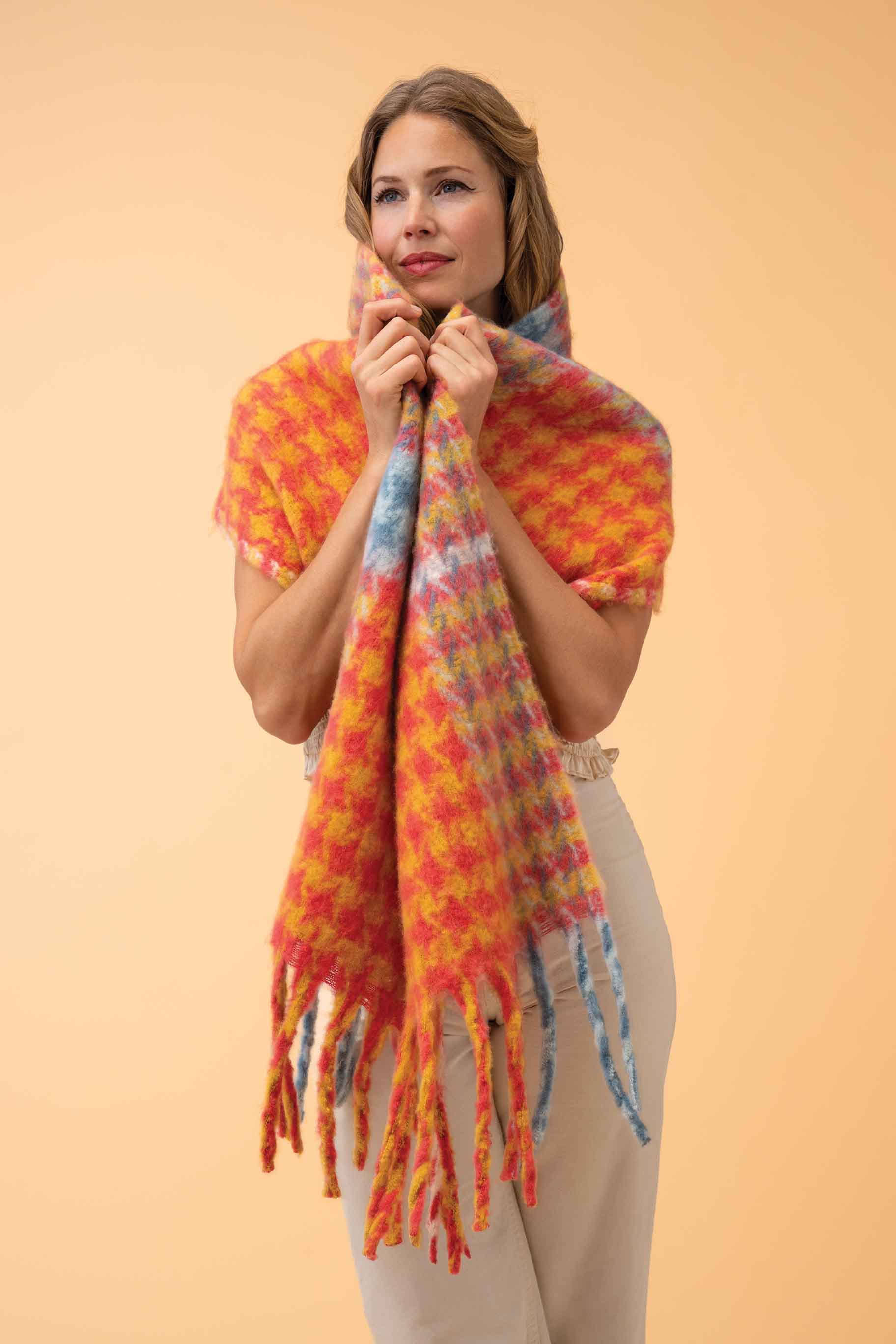 Ishbel Cosy Scarf - Tangerine & Denim
