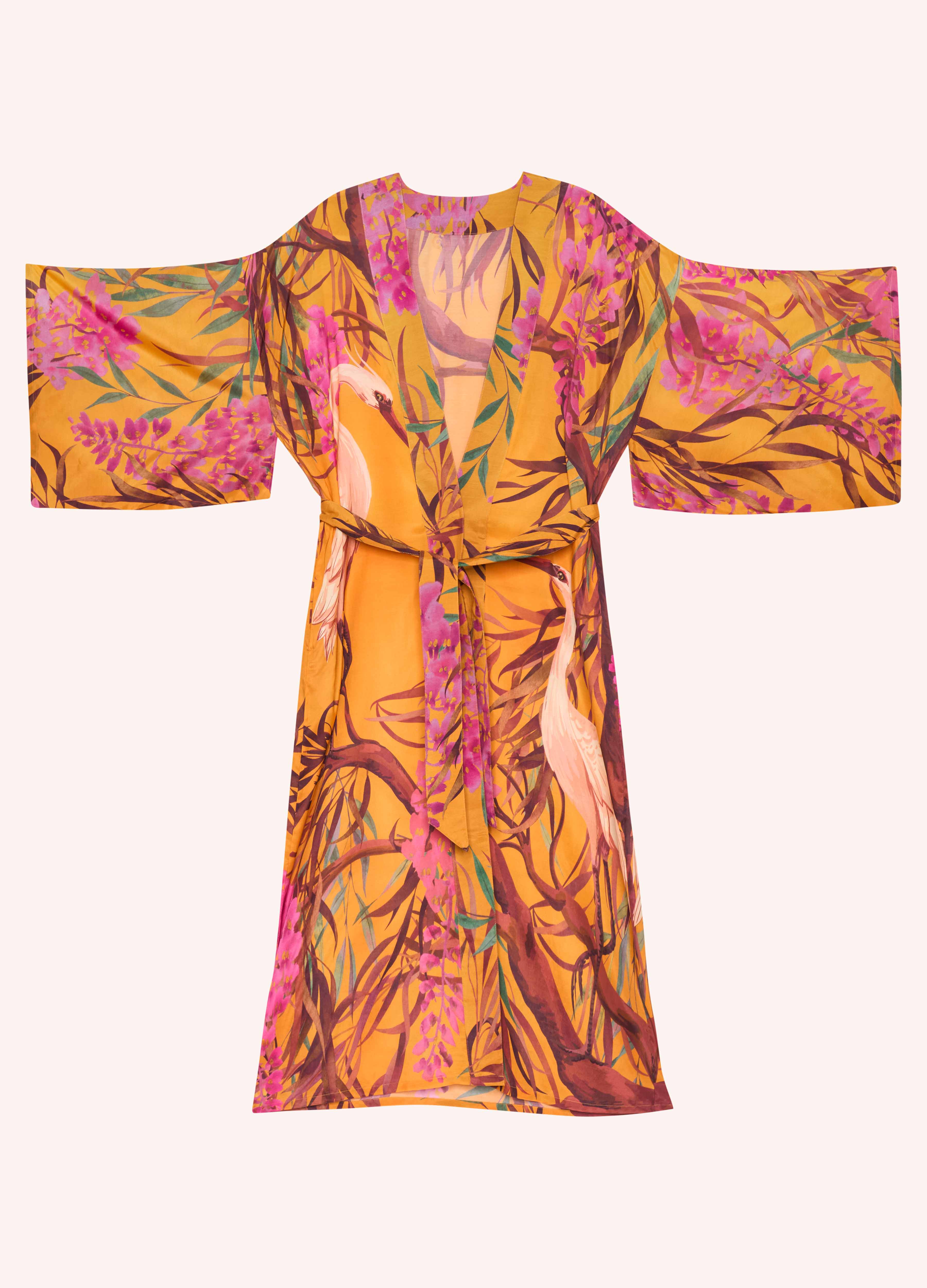 Kimono Gown - Oriental Crane - Ochre - Image 3