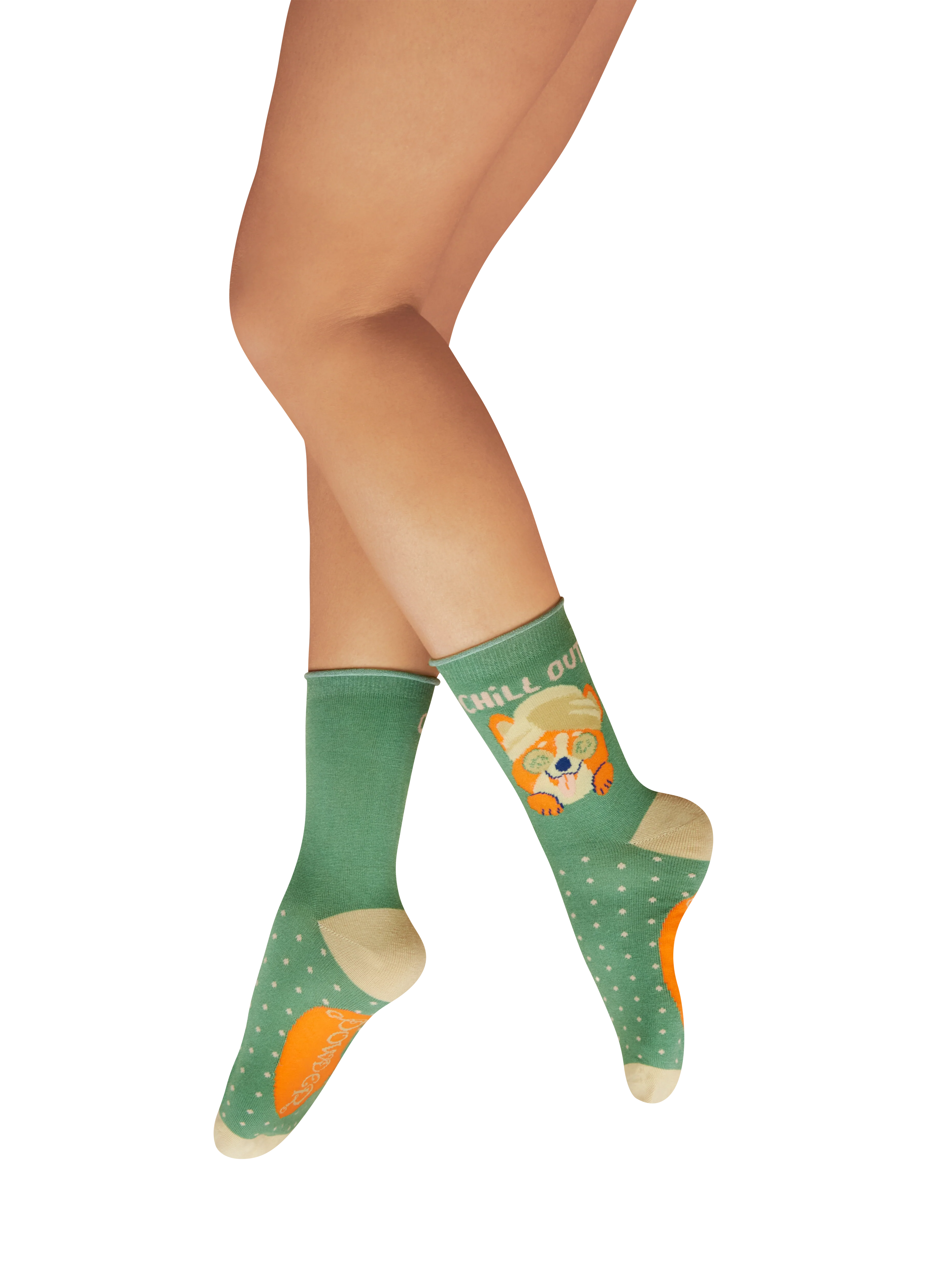 Ladies' Ankle Socks - Chilled Corgi - Fern