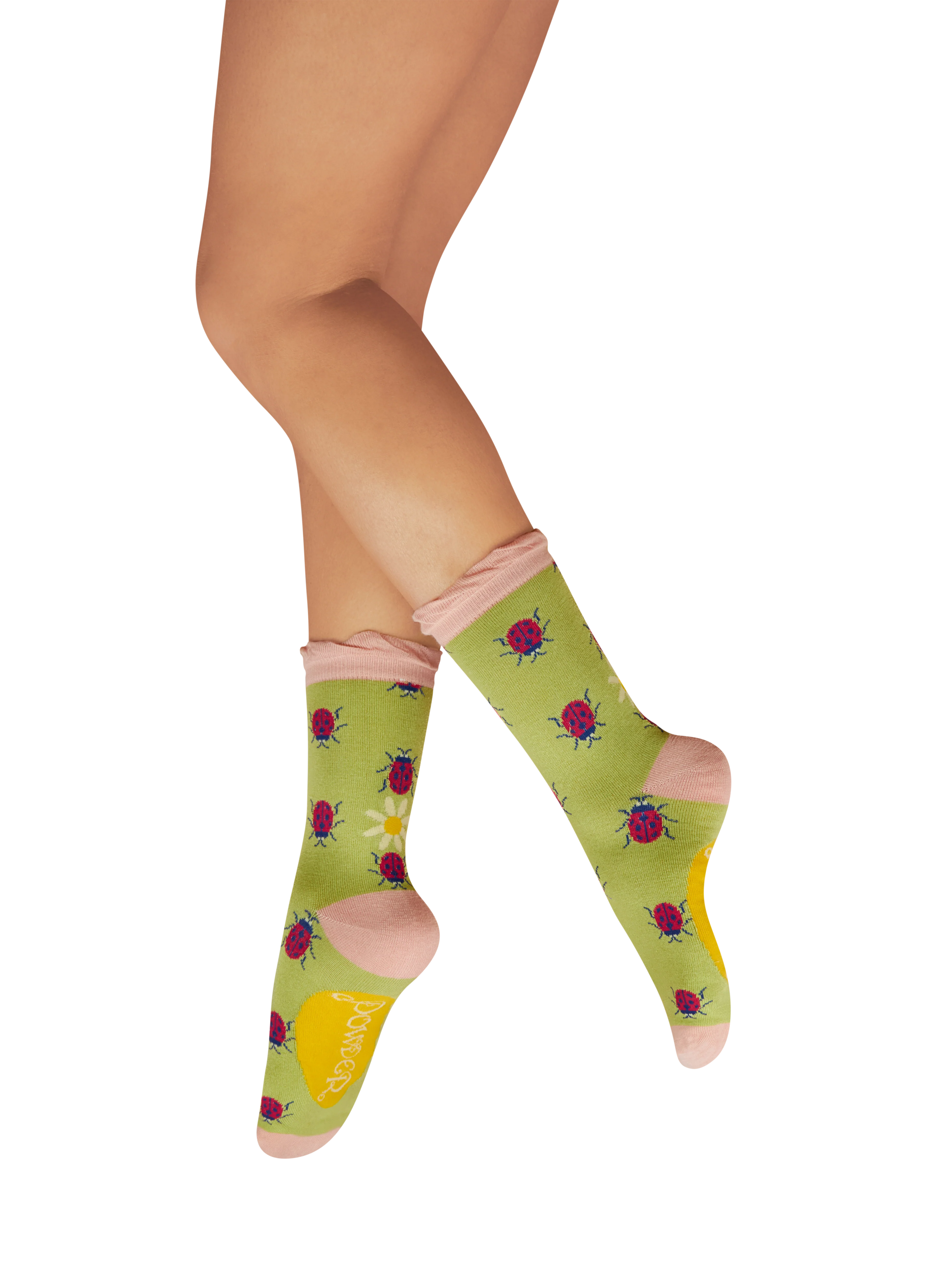 Ladies' Ankle Socks - Lovely Ladybirds - Fern