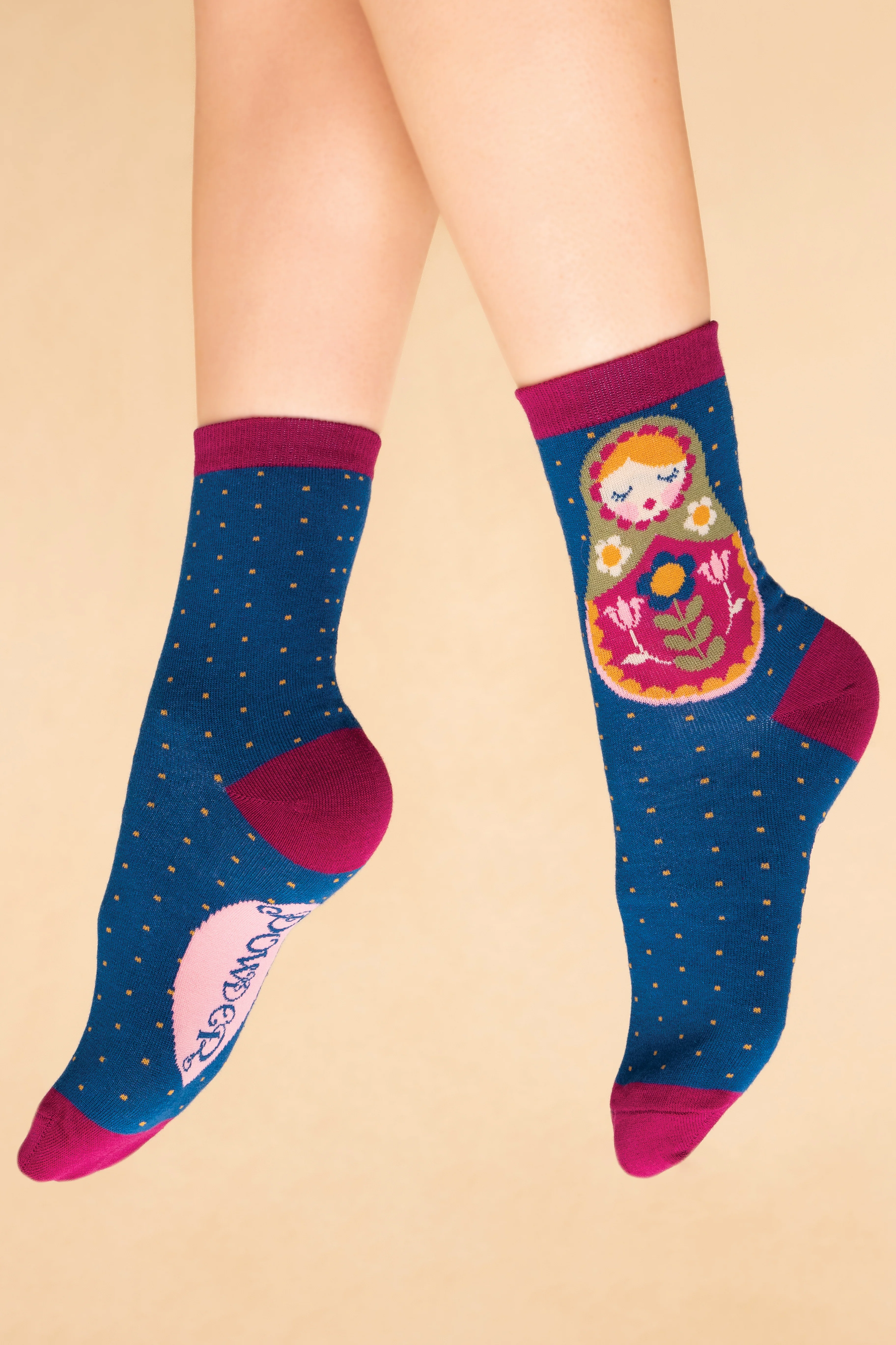 Ladies Ankle Socks - Matryoshka Doll in Navy
