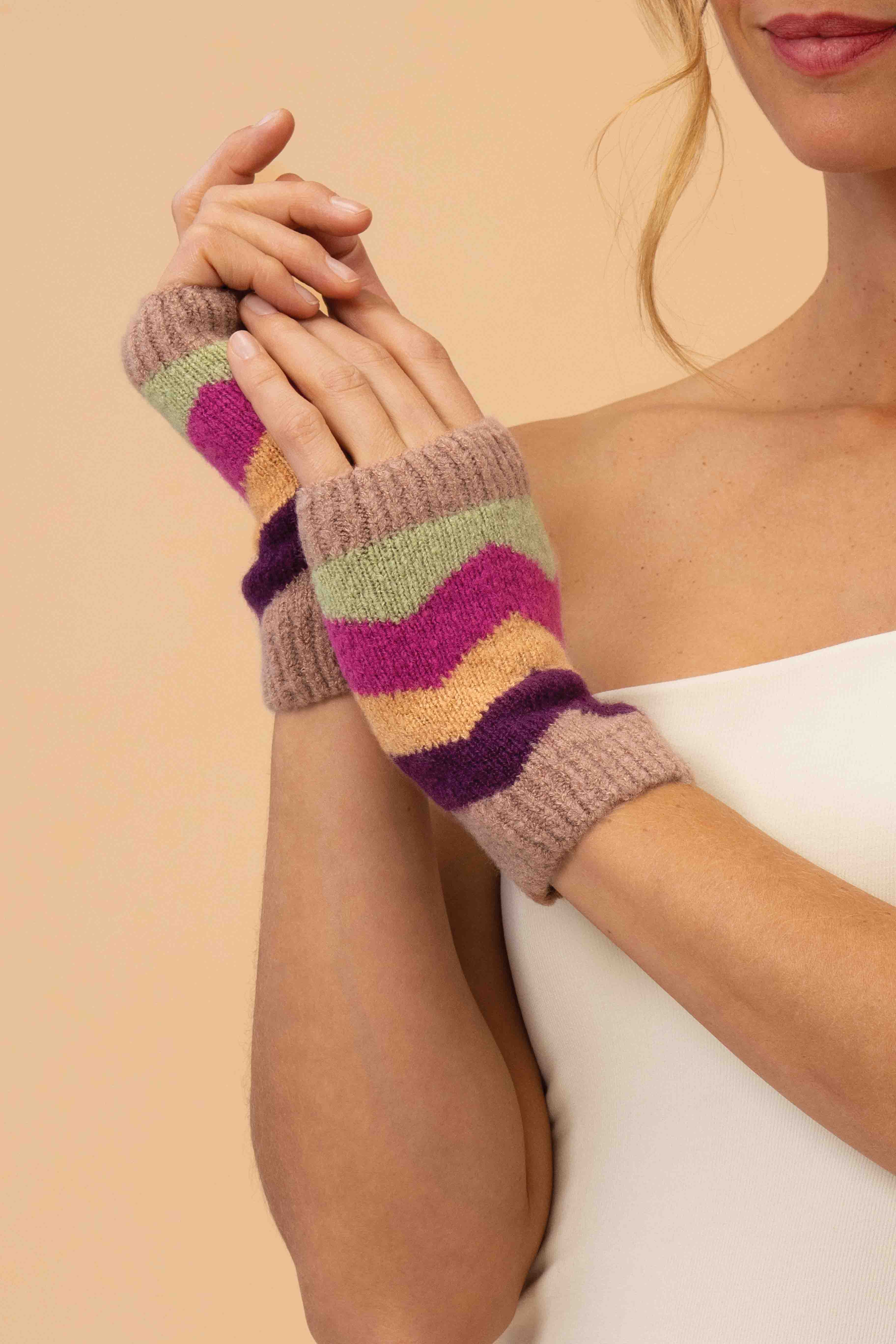 Ladies Nora Wrist Warmers - Taupe Mix