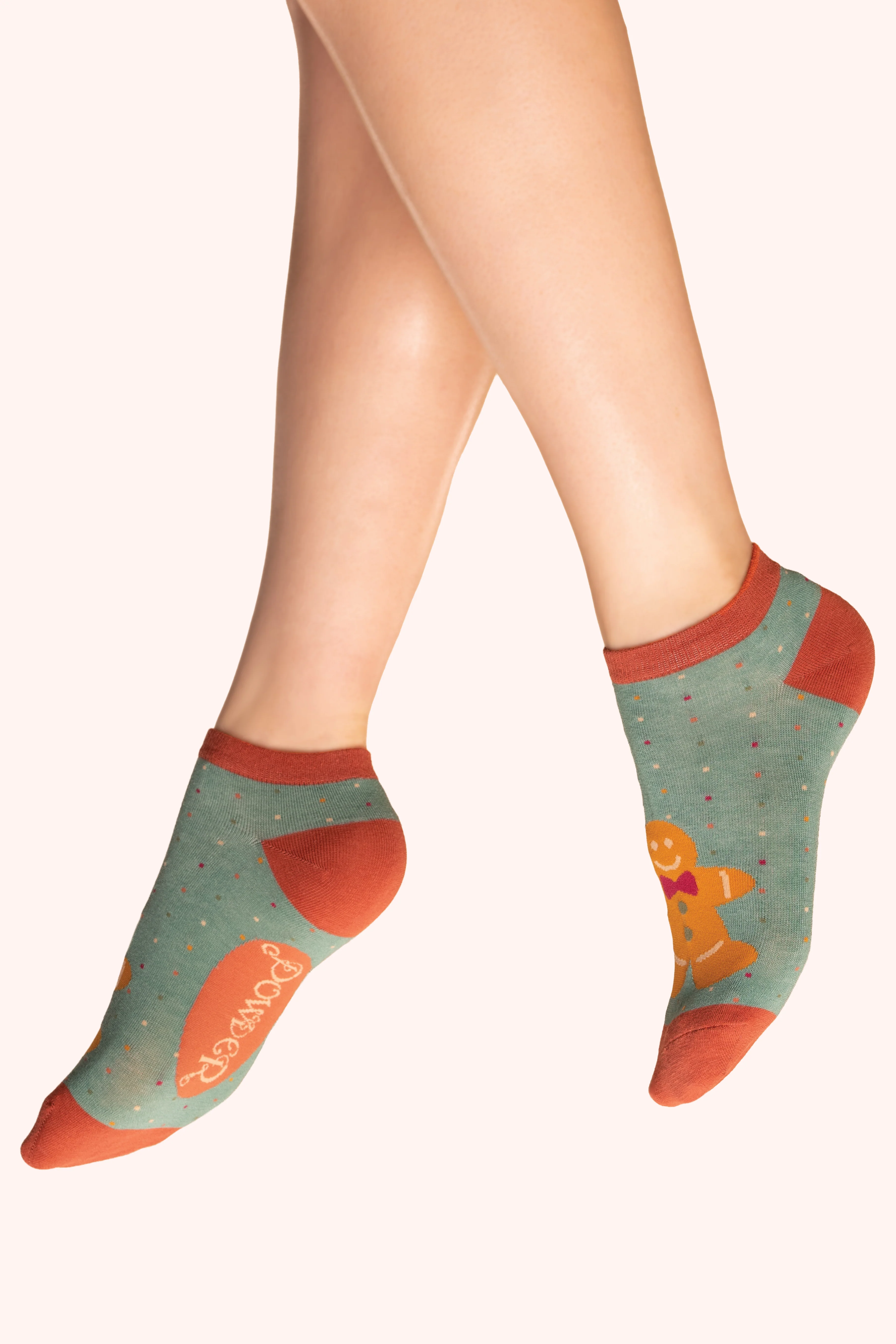 Ladies Trainer Socks - Gingerbread Man in Aqua