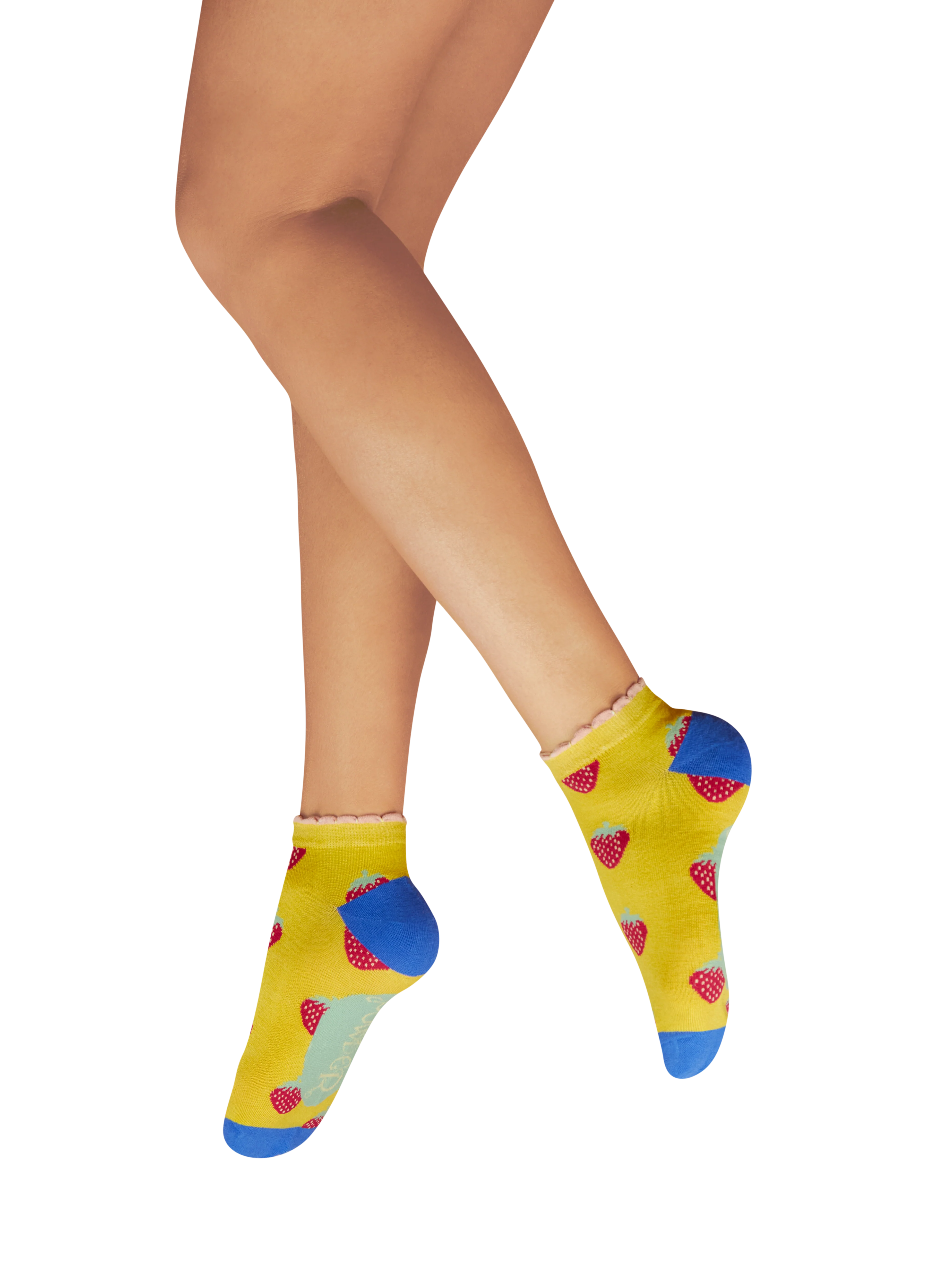 Ladies Trainer Socks - Succulent Strawberries - Mustard