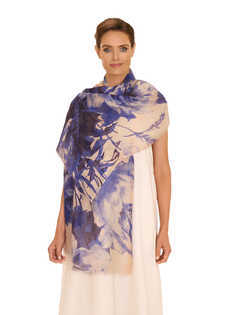 Linen/Cotton Scarf - China Blue Blooms