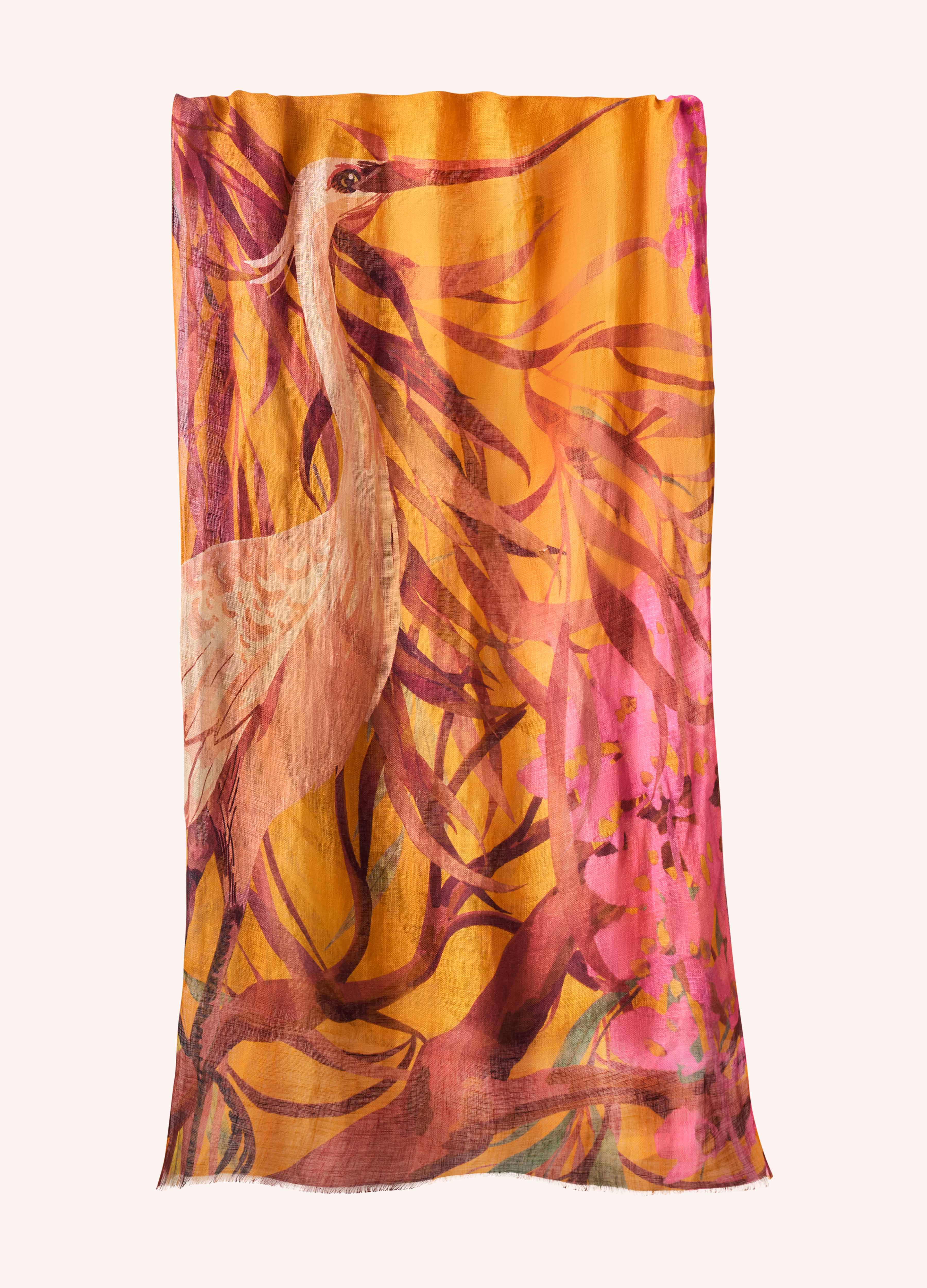 Linen/Cotton Scarf - Oriental Crane - Image 3