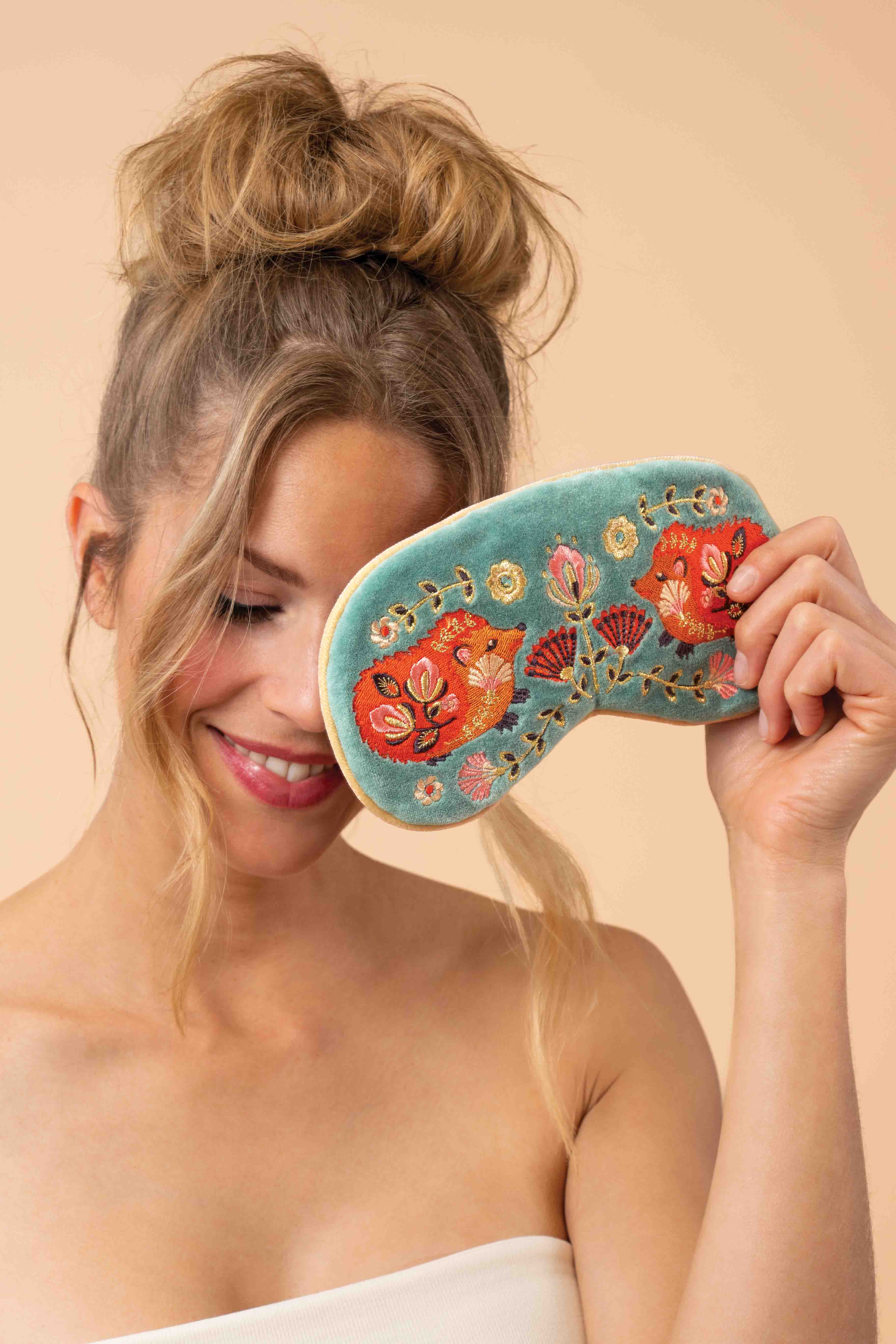 Luxury Lavender  Eye Mask - Folk Art Hedgehog, Aqua