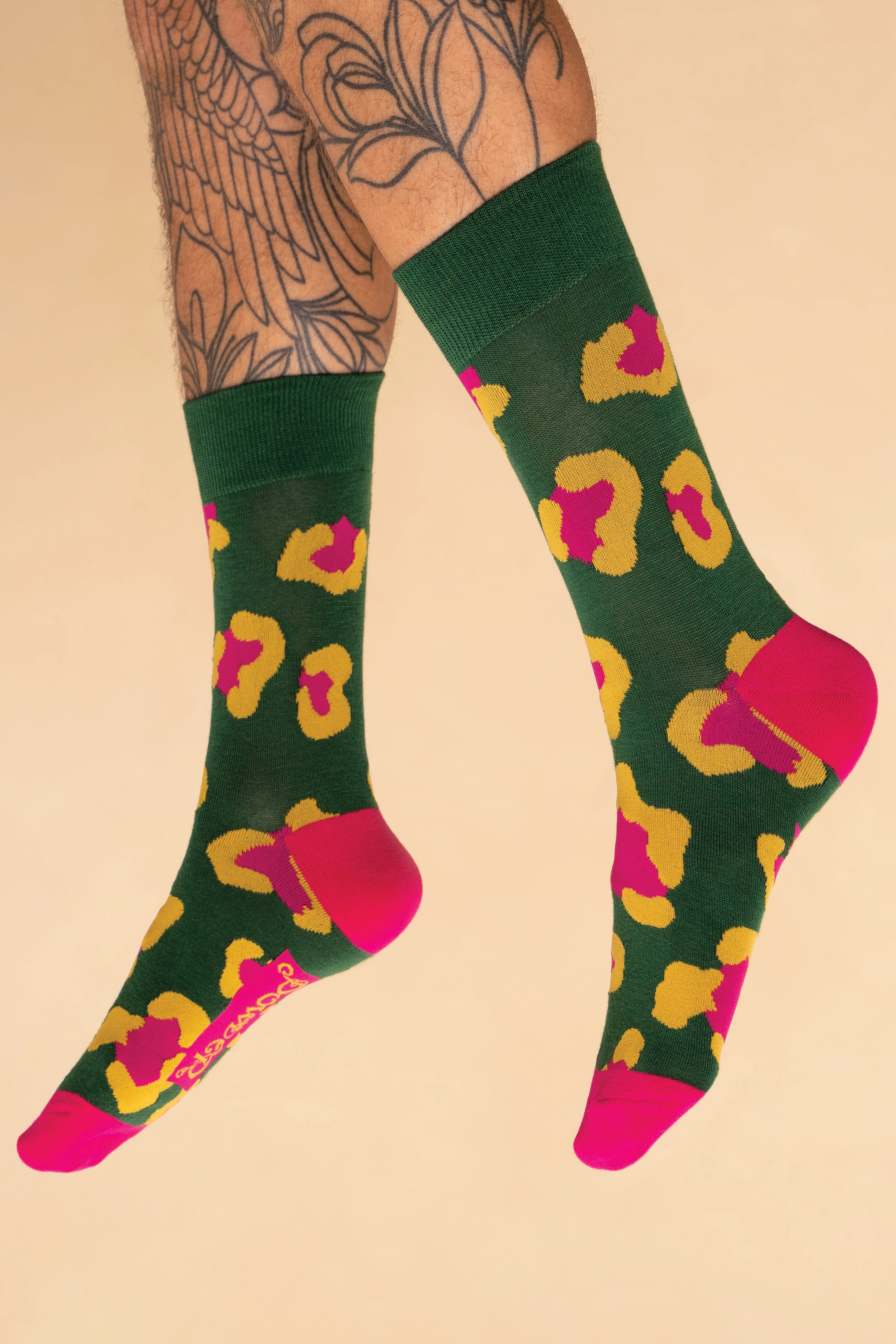 Men's Leopard Print Socks - Racing Green