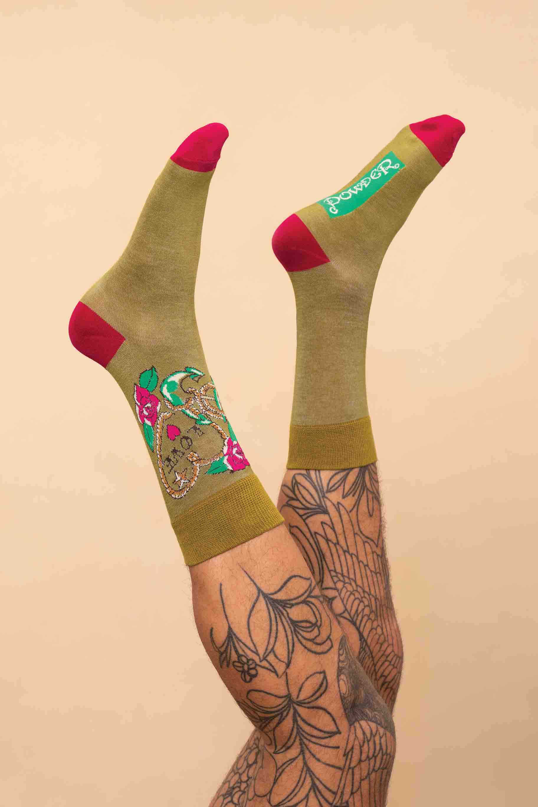 Men's Tattoo Love Socks - Lime