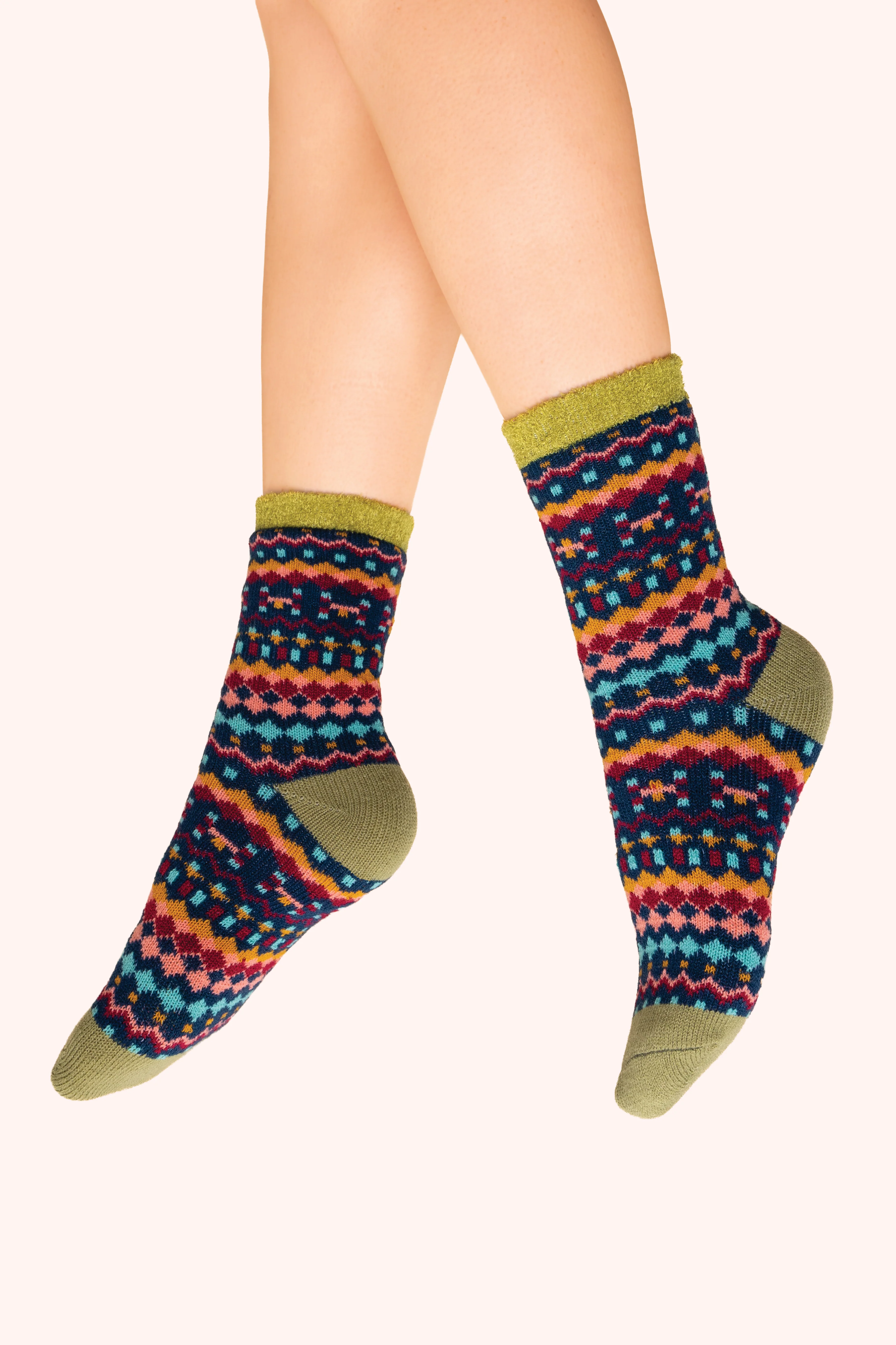 Multi Stripe Cosy Ankle Socks - Ink