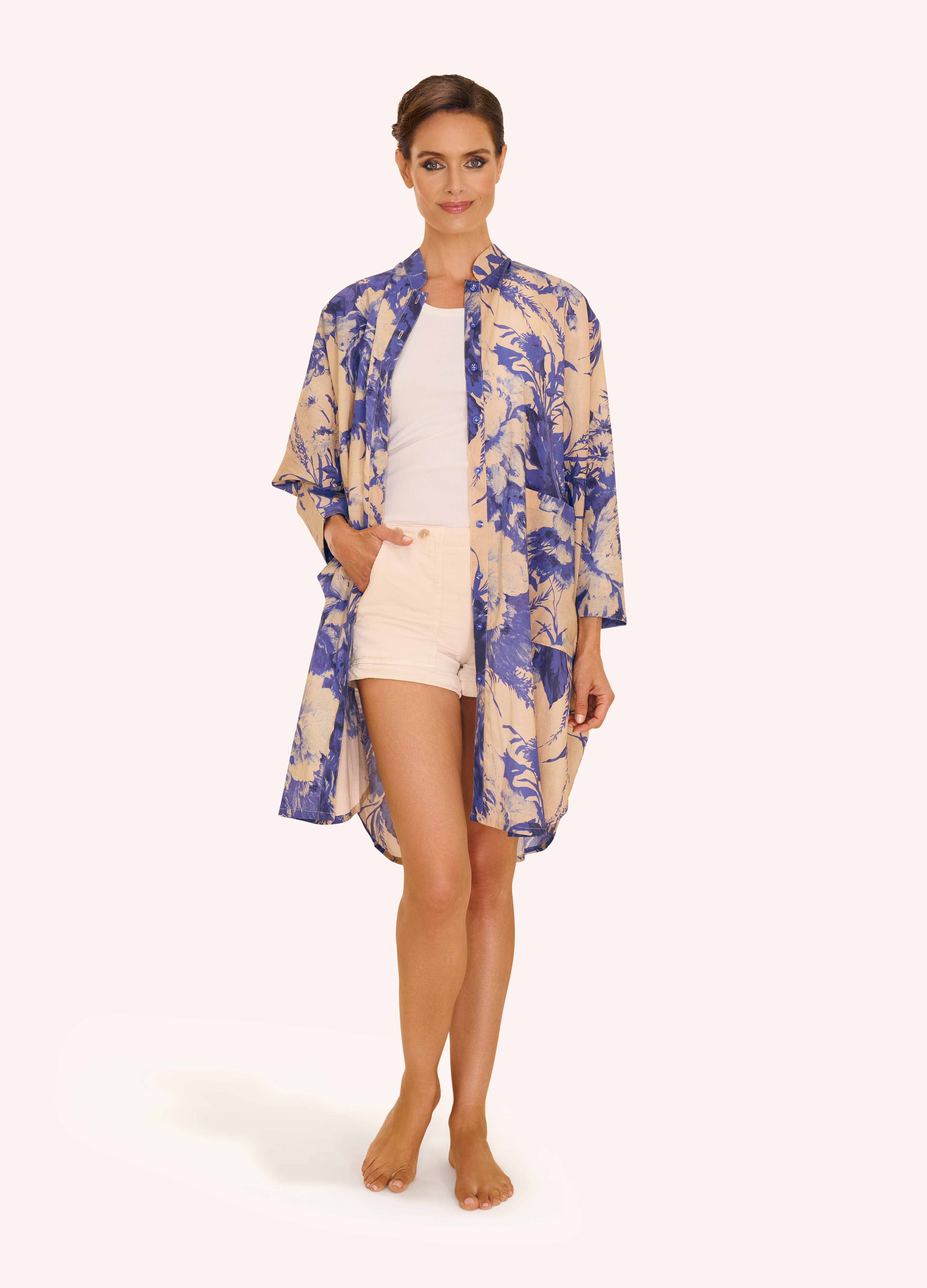 Oversized Shirt Dress - China Blue Blooms - Image 3