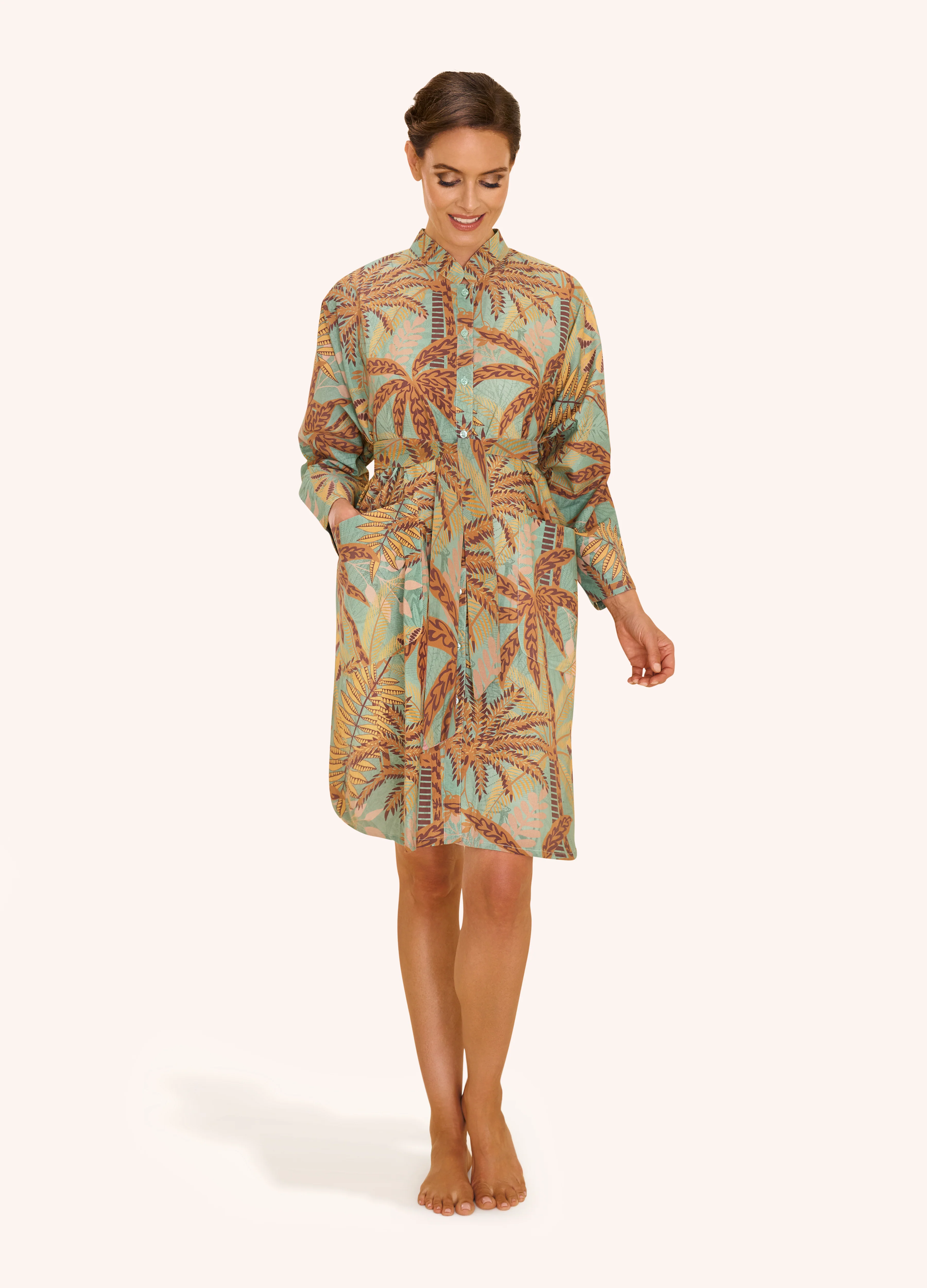 Oversized Shirt Dress - Patterned Palms