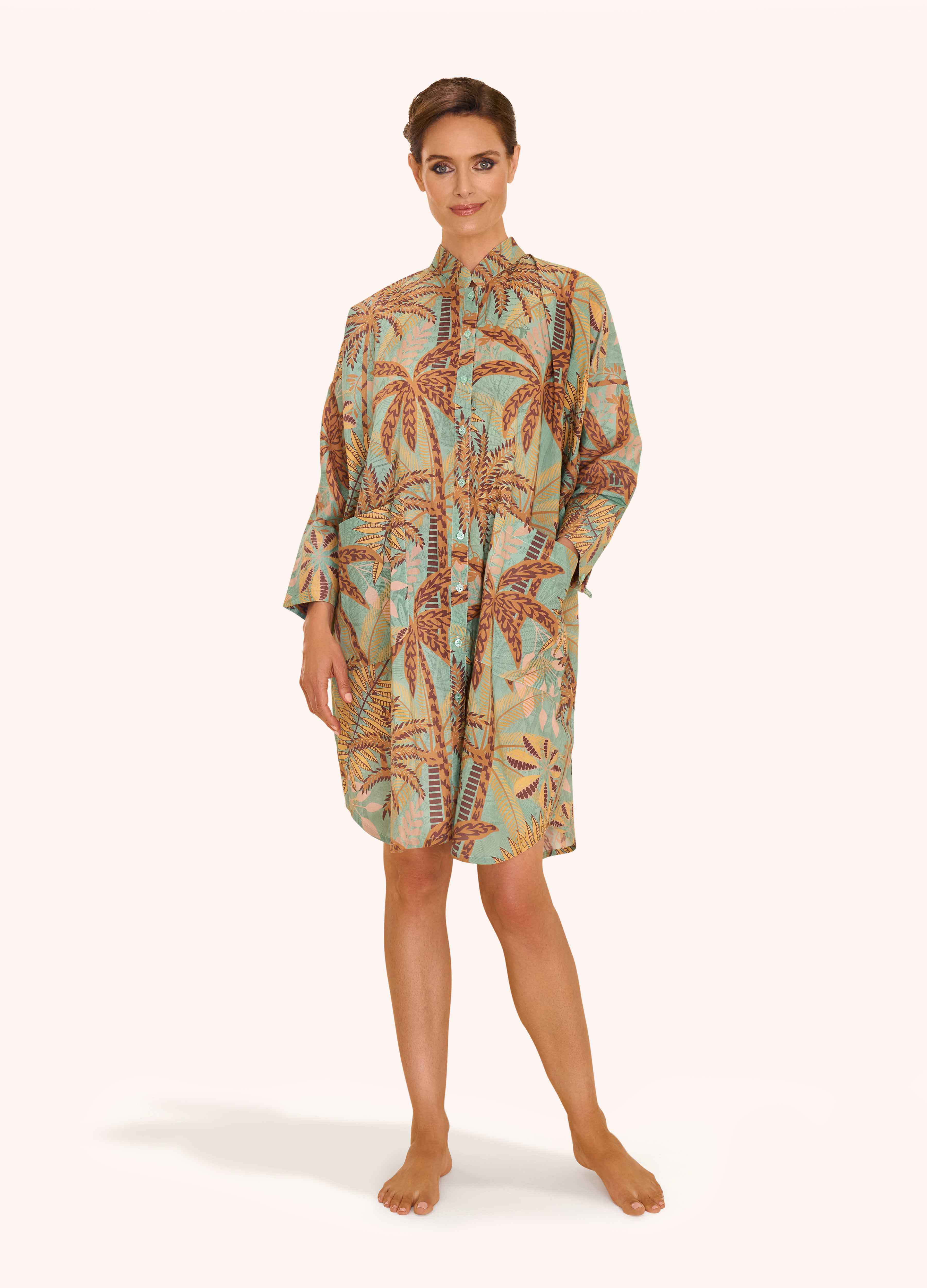 Oversized Shirt Dress - Patterned Palms - Image 2