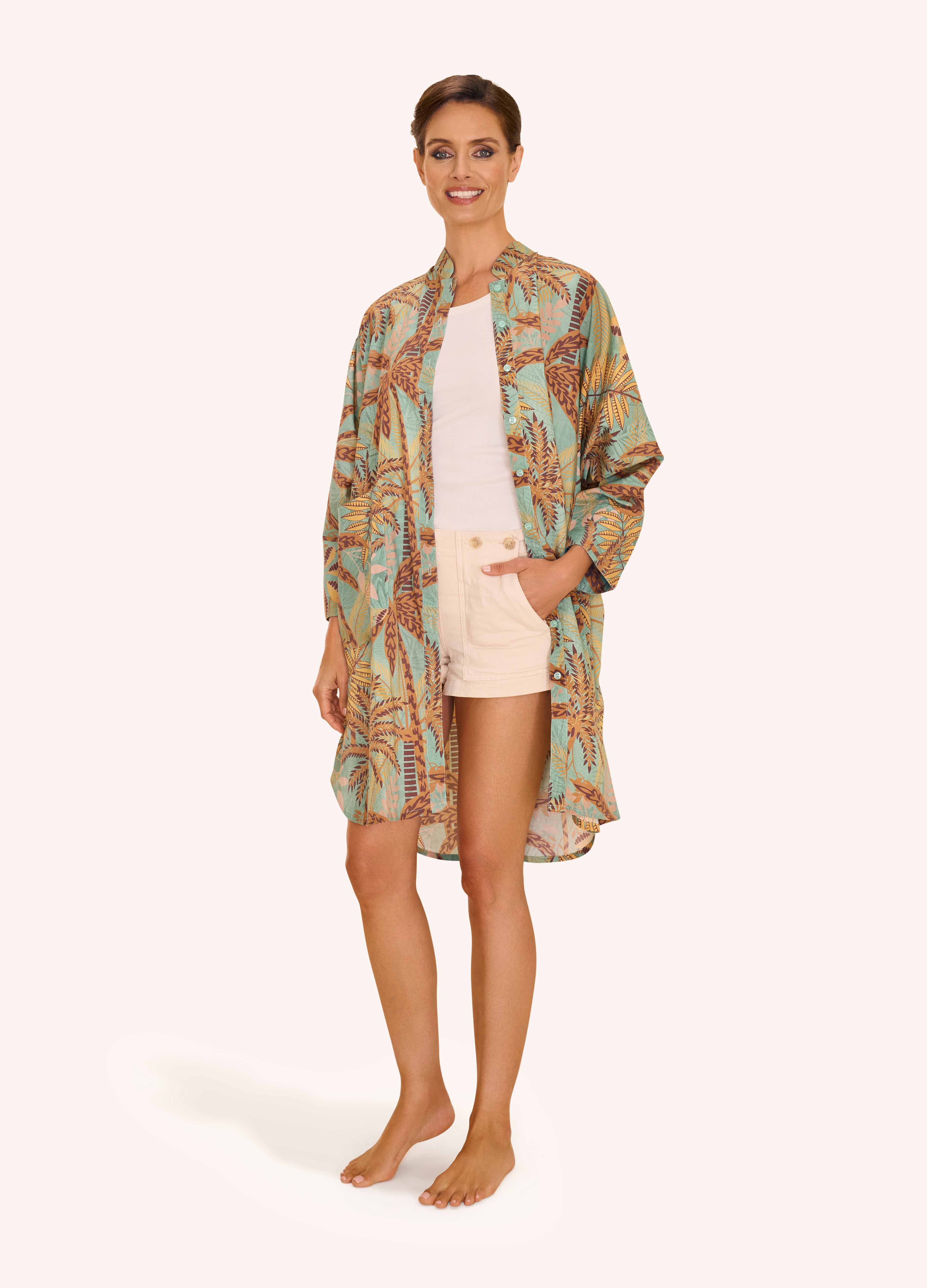 Oversized Shirt Dress - Patterned Palms - Image 3