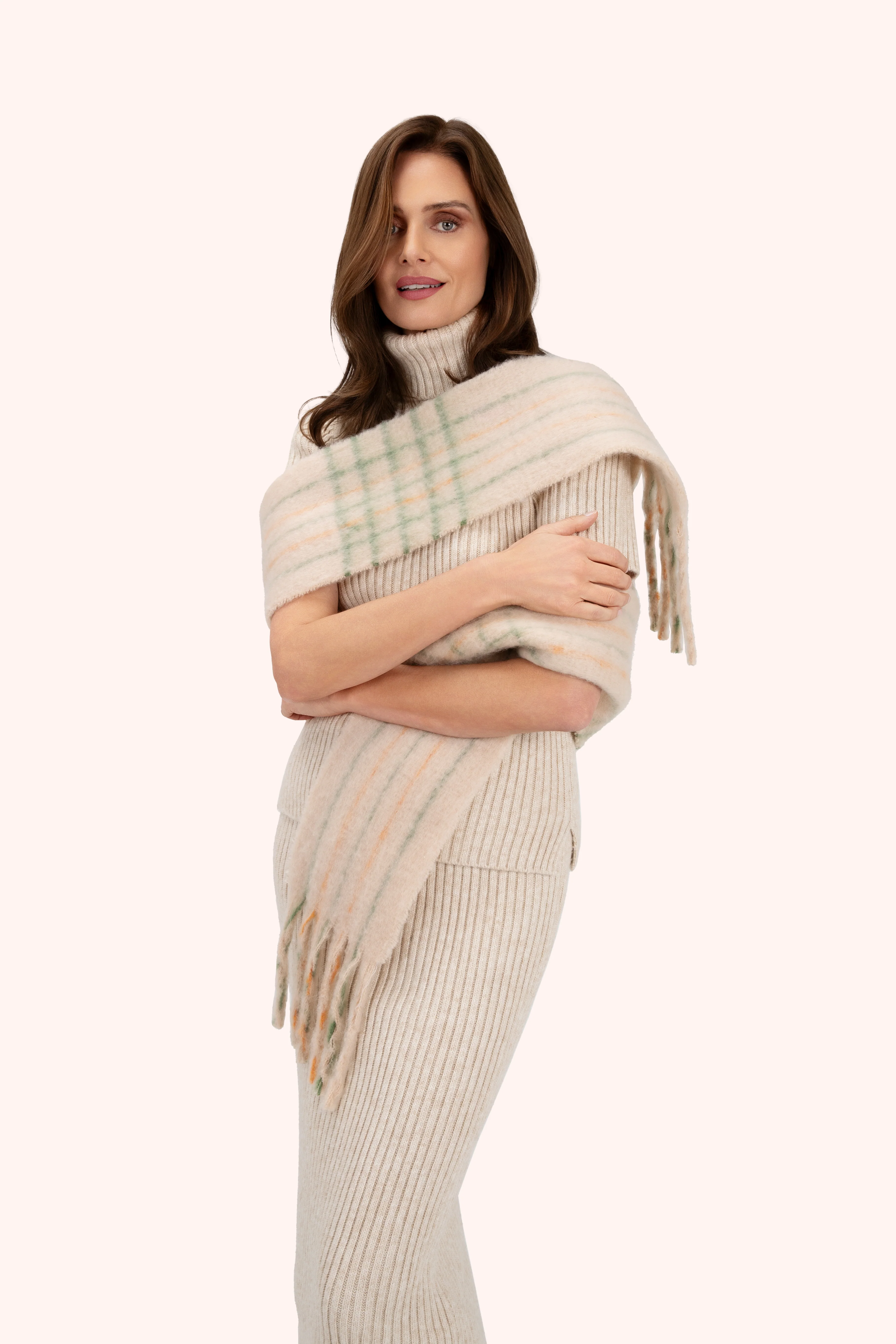 Angelica Cosy Scarf - Cream & Sage - Image 3