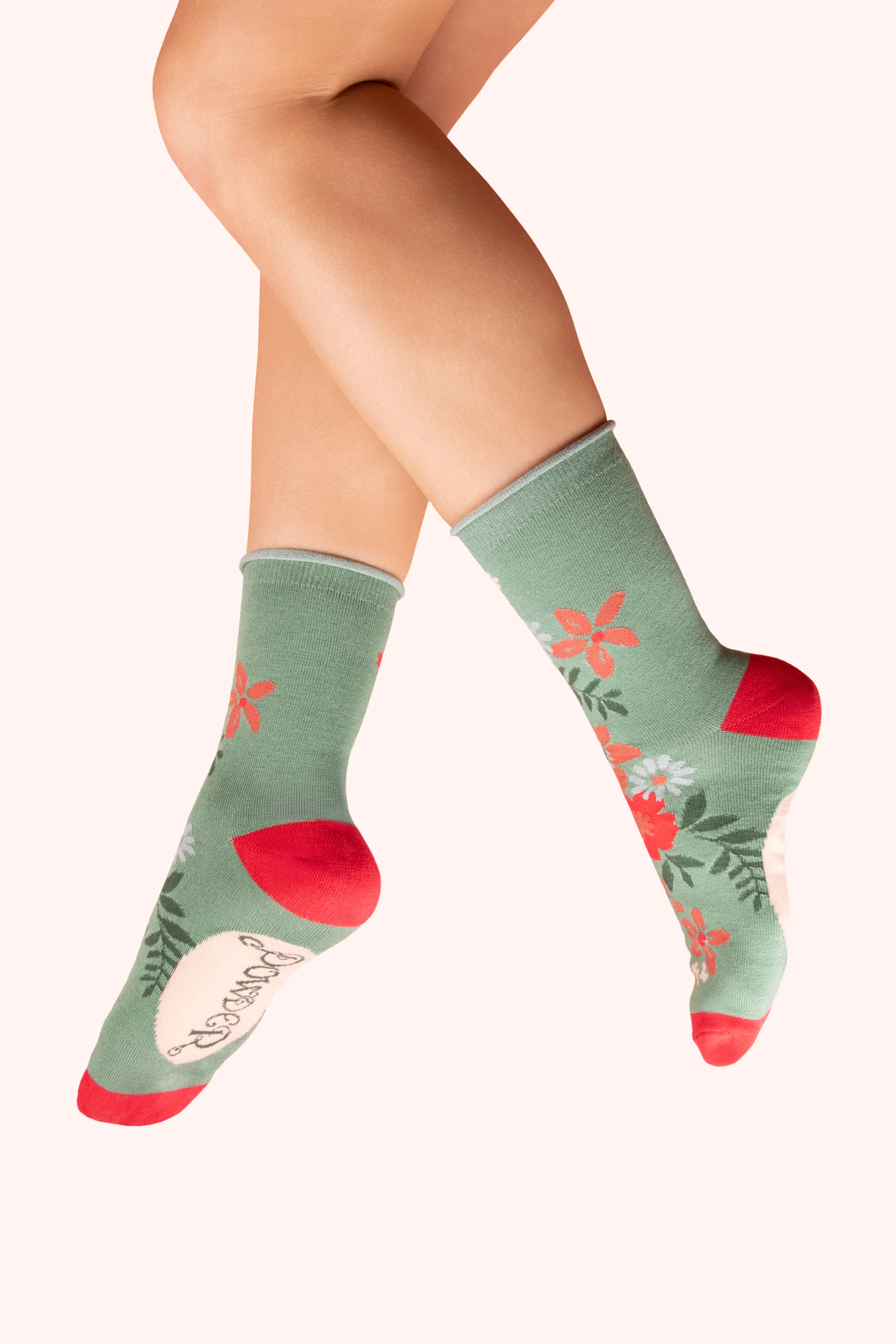 Ankle Socks - Floral Spray, Olive