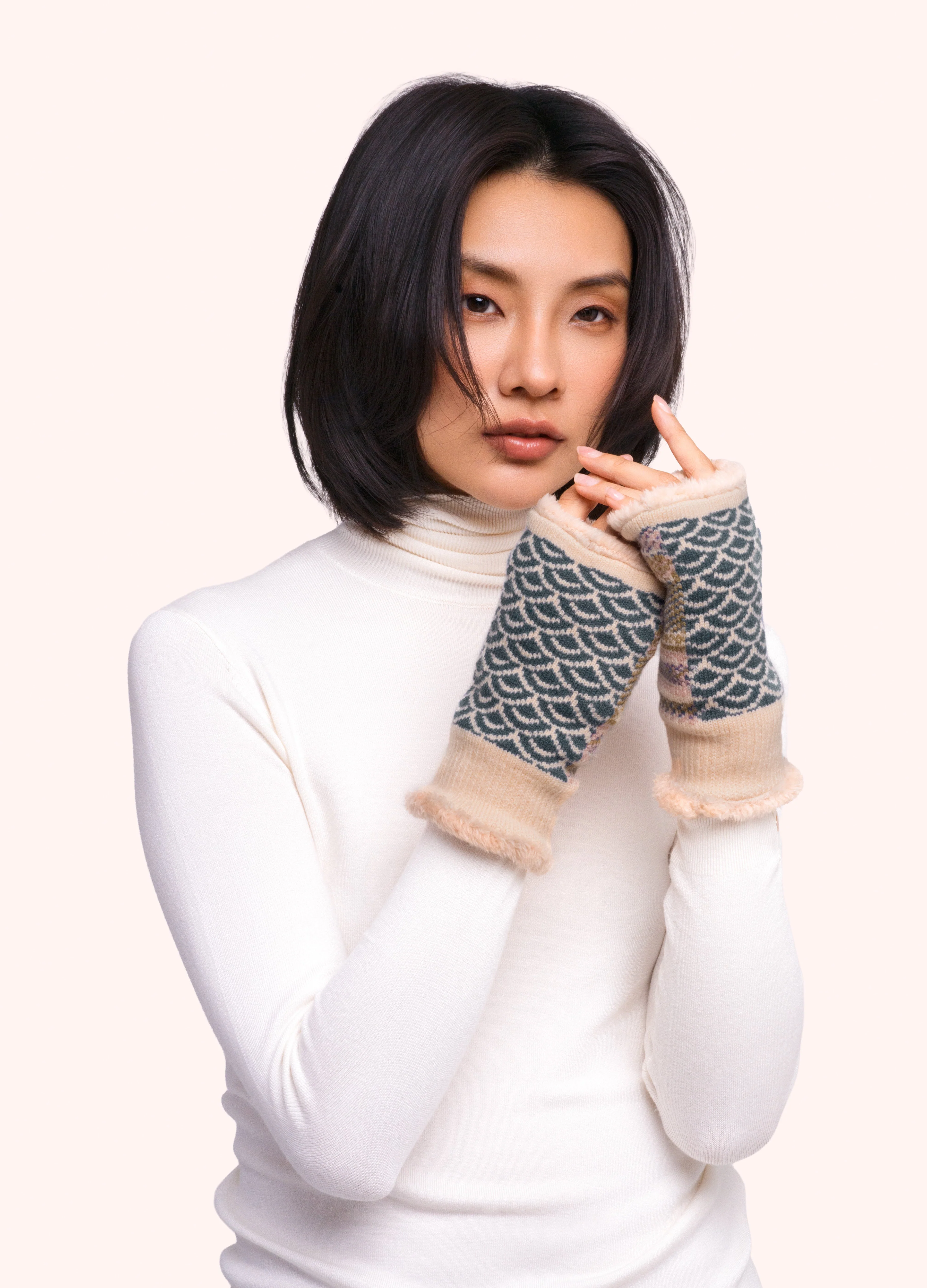 *AW26* Agatha Wrist Warmers, Denim Mix - Image 2