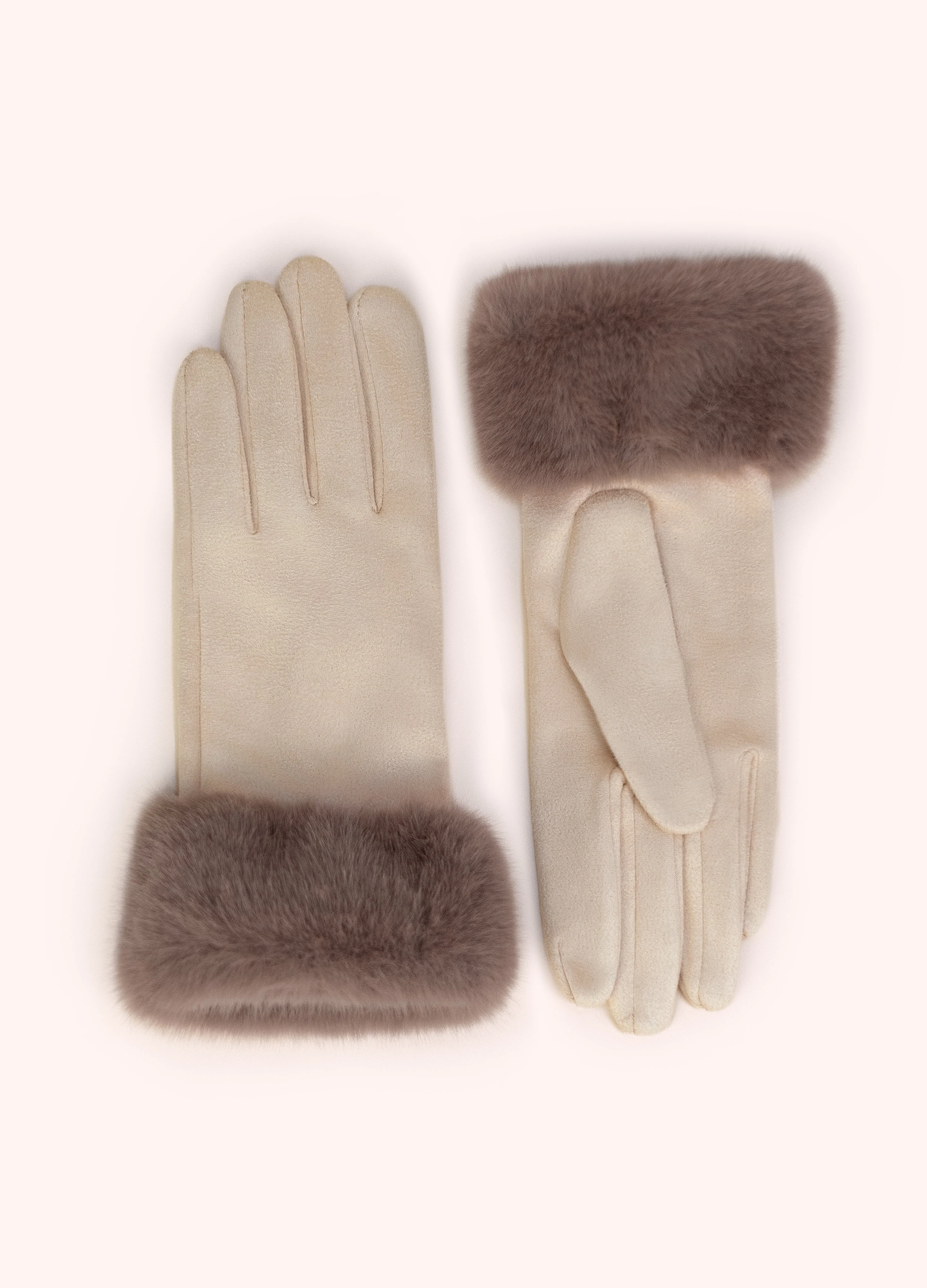 *AW26* Bettina Faux Suede/Fur Gloves, Cream