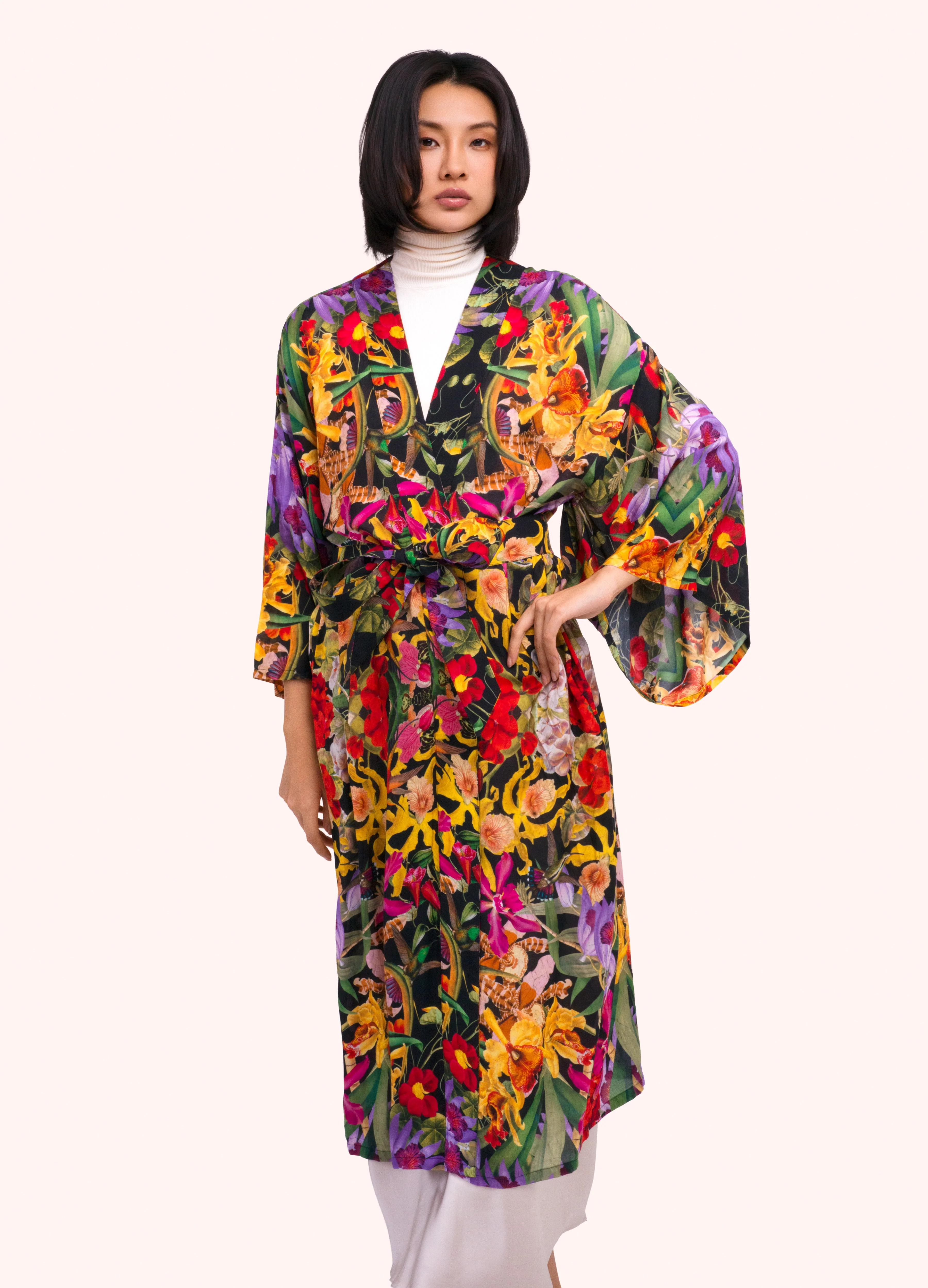 *AW26* Botanical Kaleidoscope Long Kimono Gown