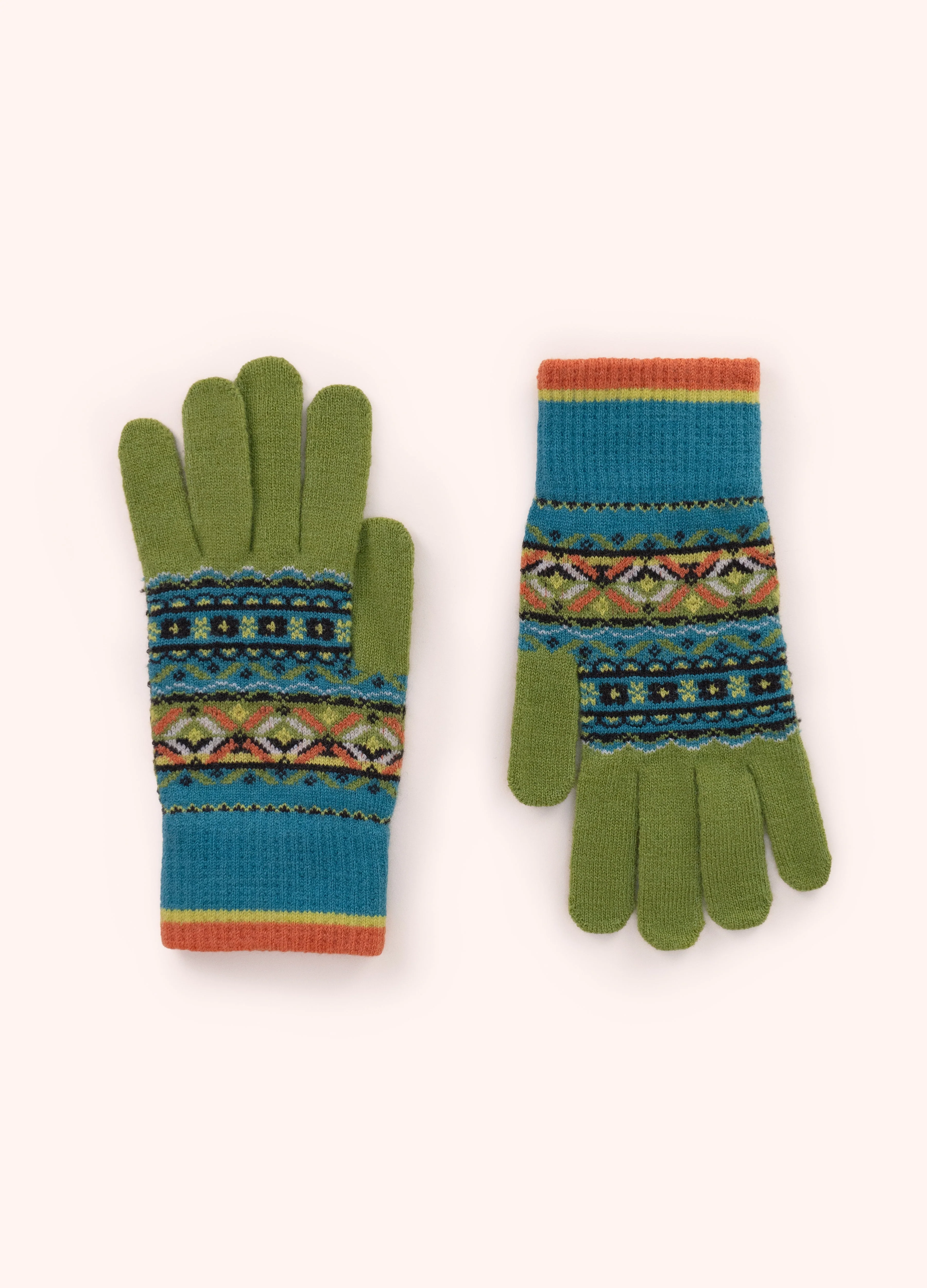 *AW26* Fair Isle Gloves, Teal Mix