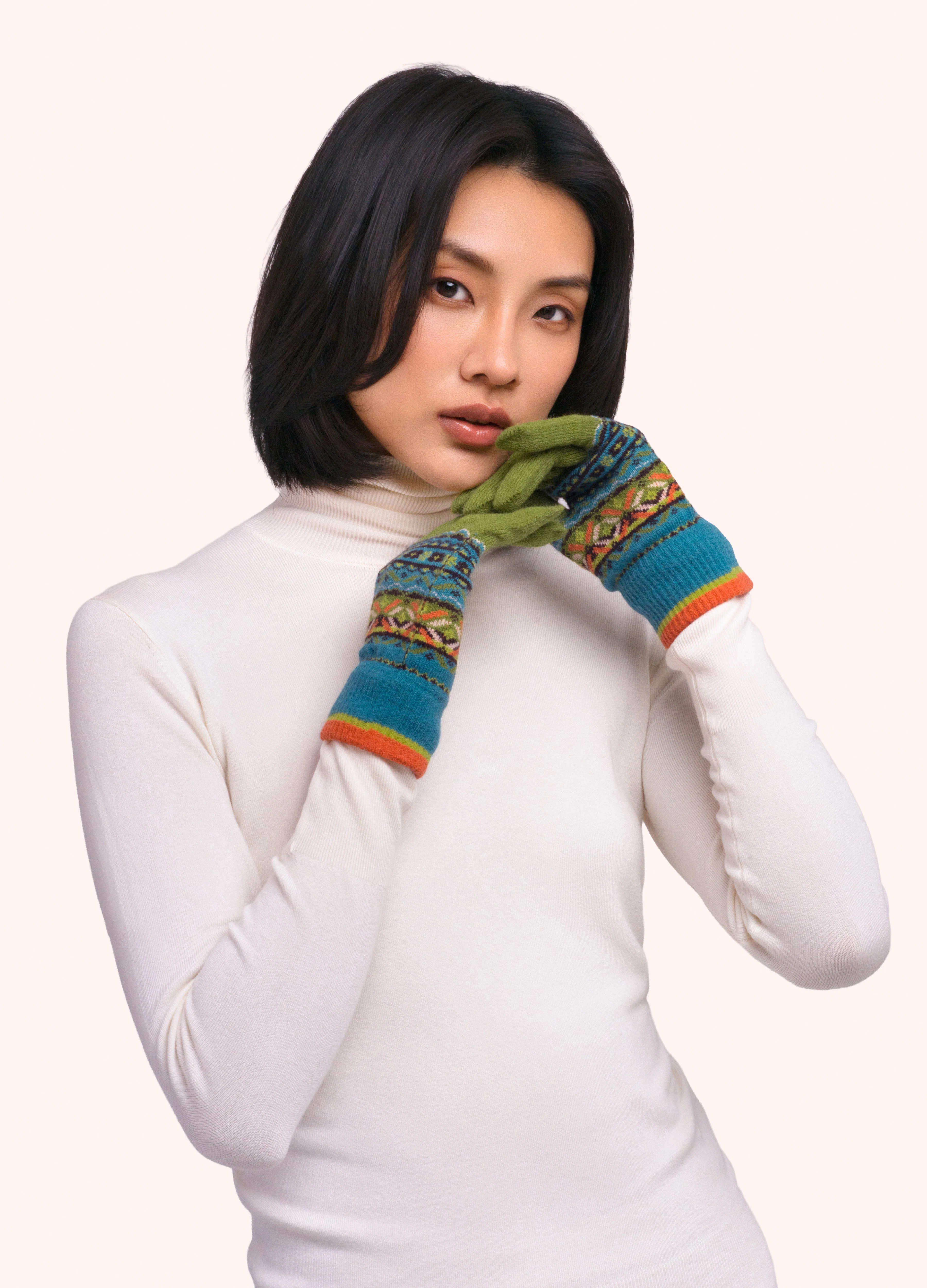 *AW26* Fair Isle Gloves, Teal Mix - Image 2
